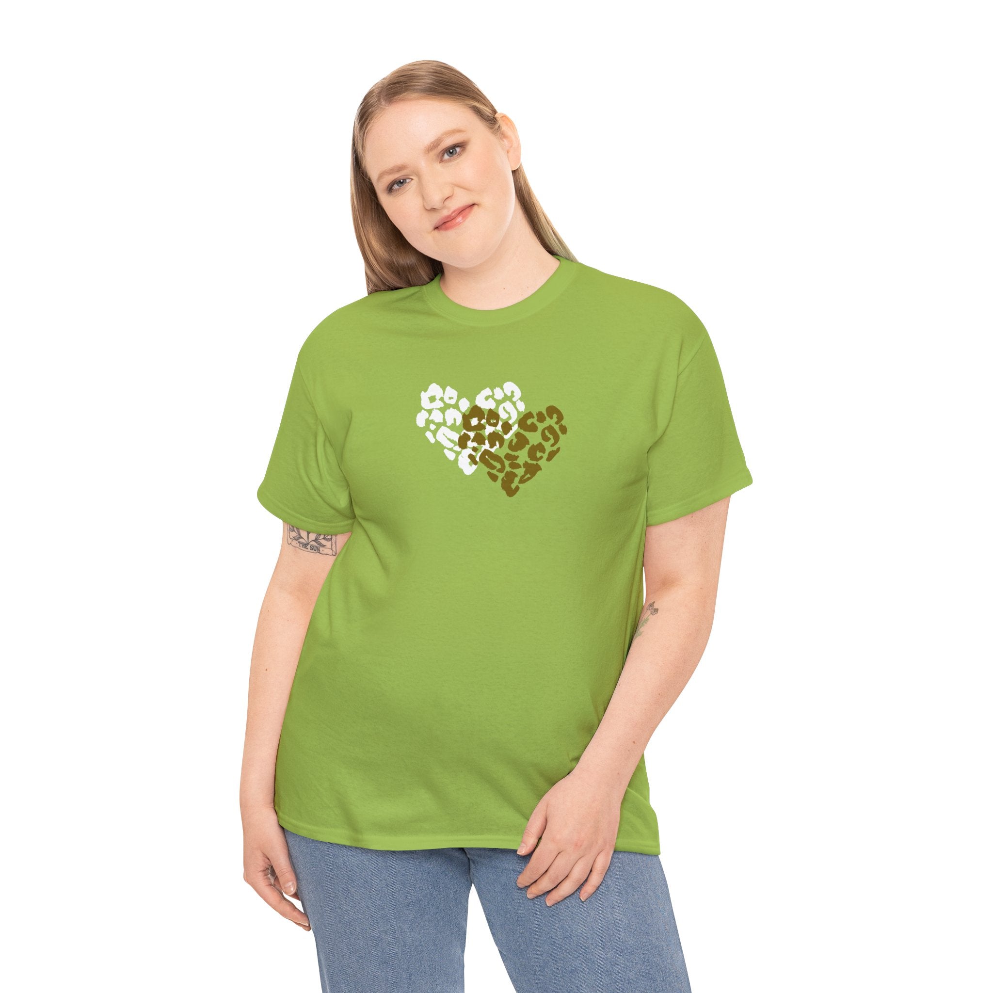 Leopard Heart Graphic Tee — Two-Tone Animal Print Heart T-Shirt