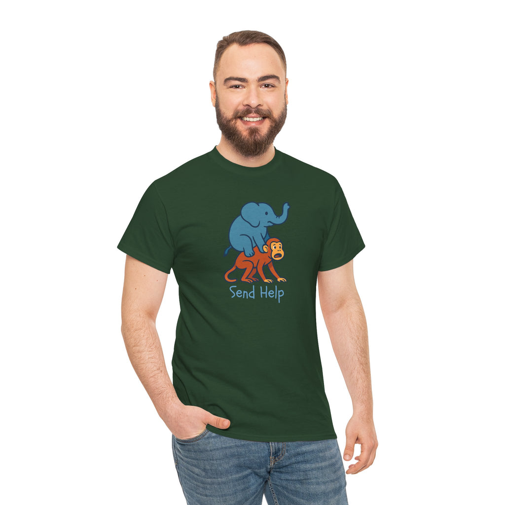 Funny Elephant Riding Monkey T-Shirt — "Send Help" Graphic Tee
