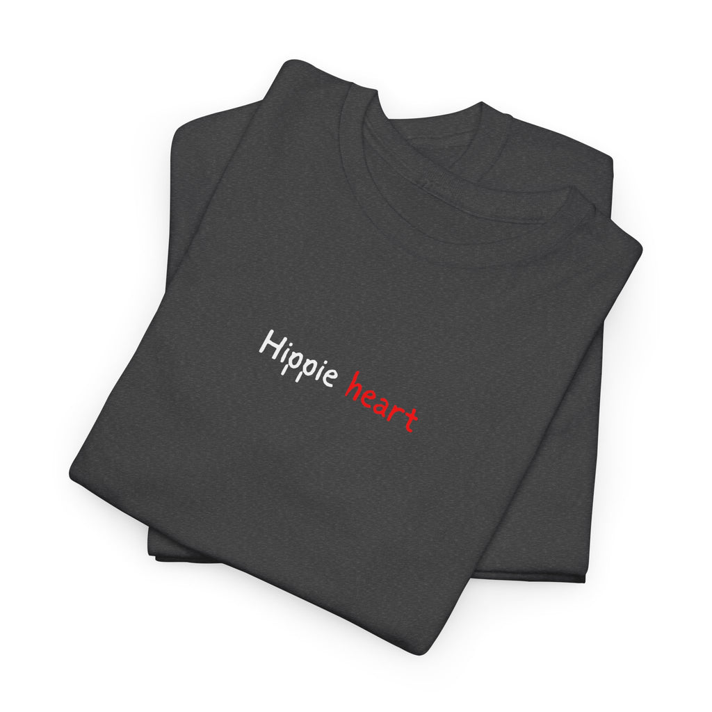 Hippie Heart Black Tee — Minimal Retro Love Graphic T-Shirt