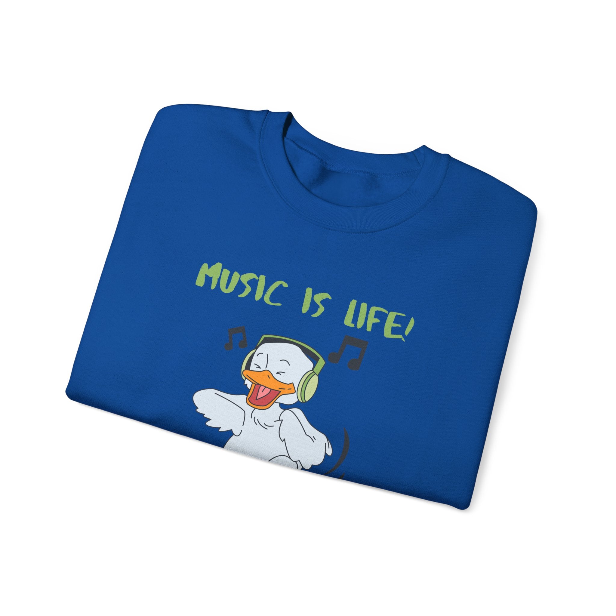 Music Is Life Duck Crewneck Sweatshirt – Cute DJ Duck Graphic Pullover