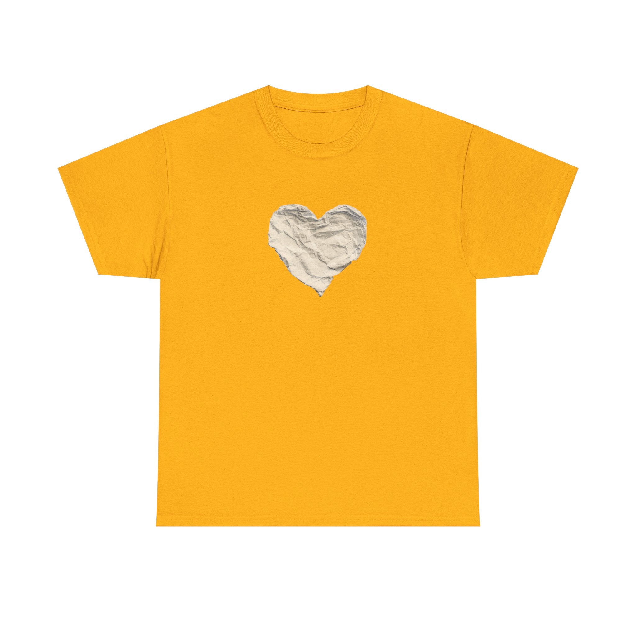 Crinkled Paper Heart Tee - Minimalist White Cotton Shirt
