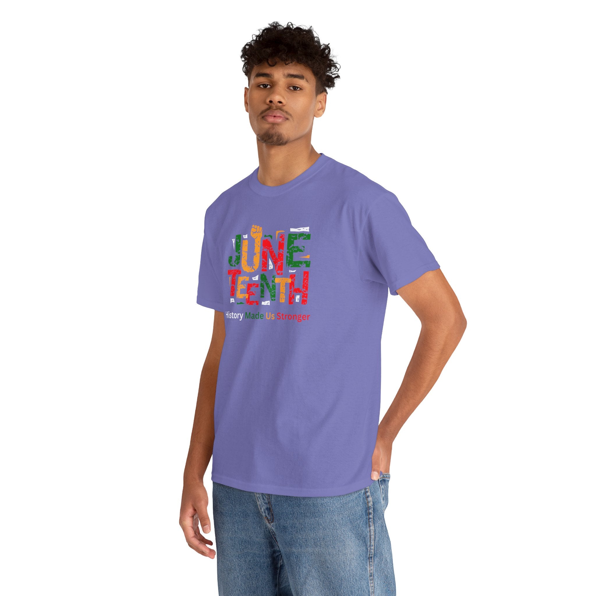 Juneteenth Celebration T-Shirt — "Made Us Stronger" Floral Block Letter Tee