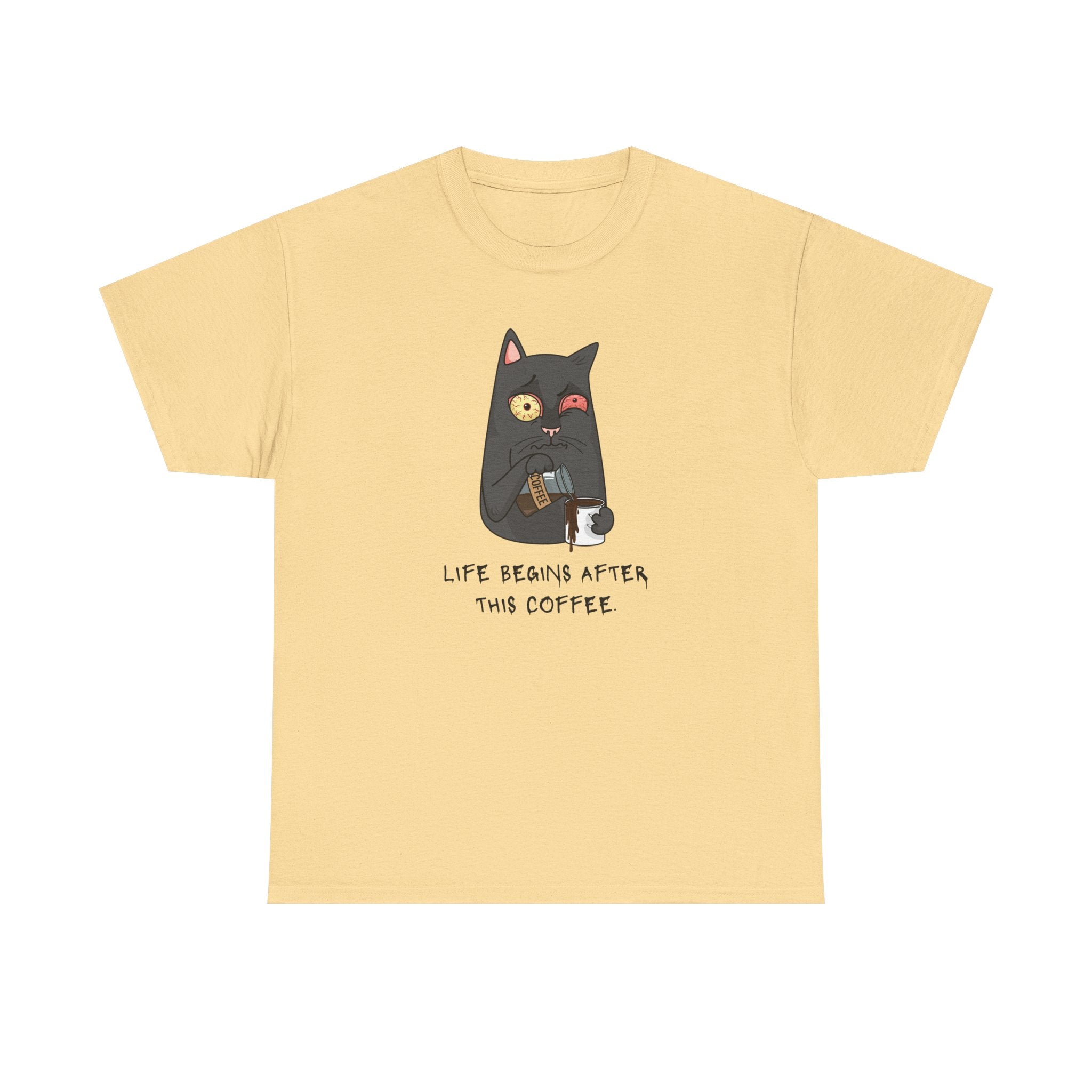 Cat Coffee T-Shirt — "Life Begins After This Coffee" Cute Cat Graphic Tee