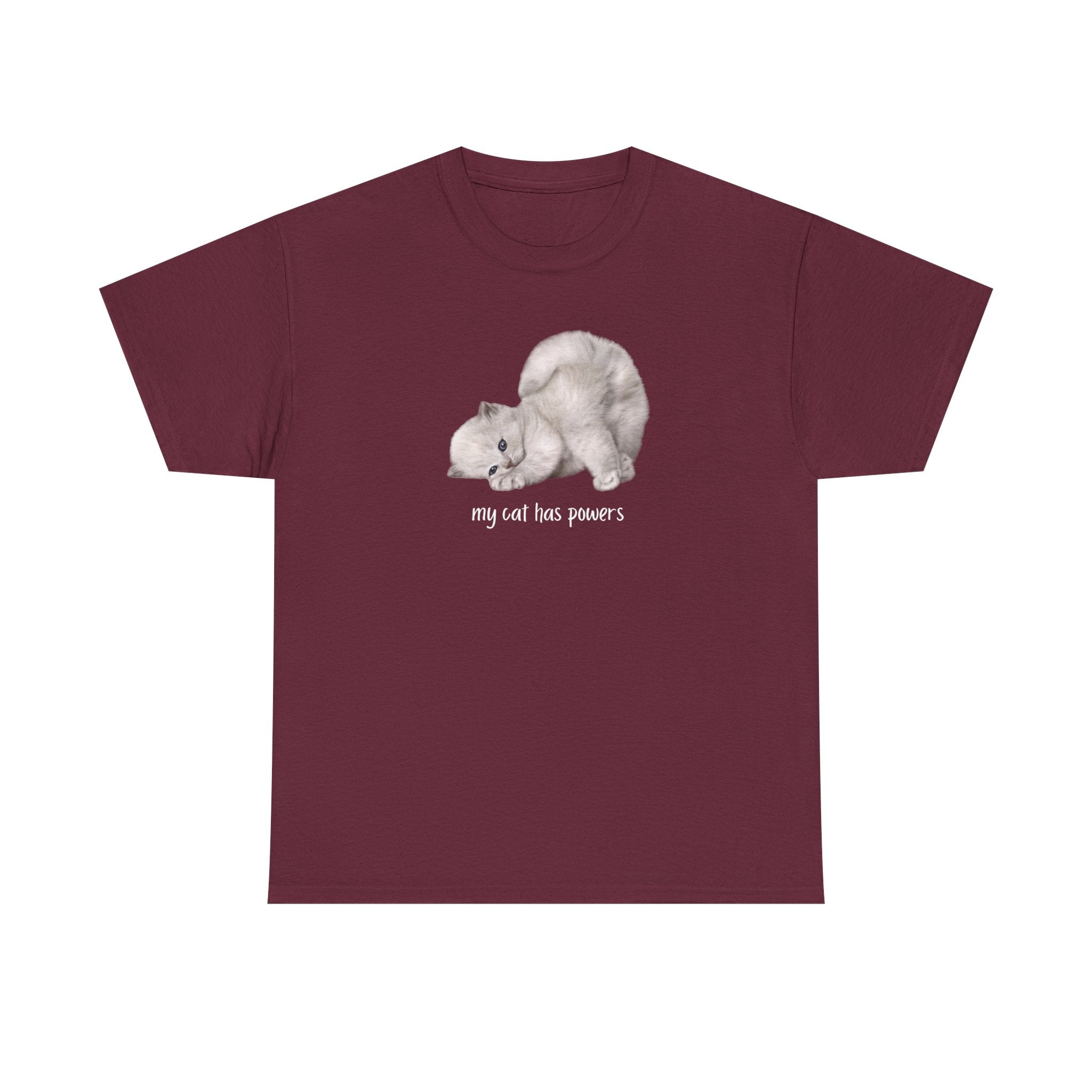 Cat T-Shirt – "My Cat Has Powers" Cute Stretching Cat Graphic Tee