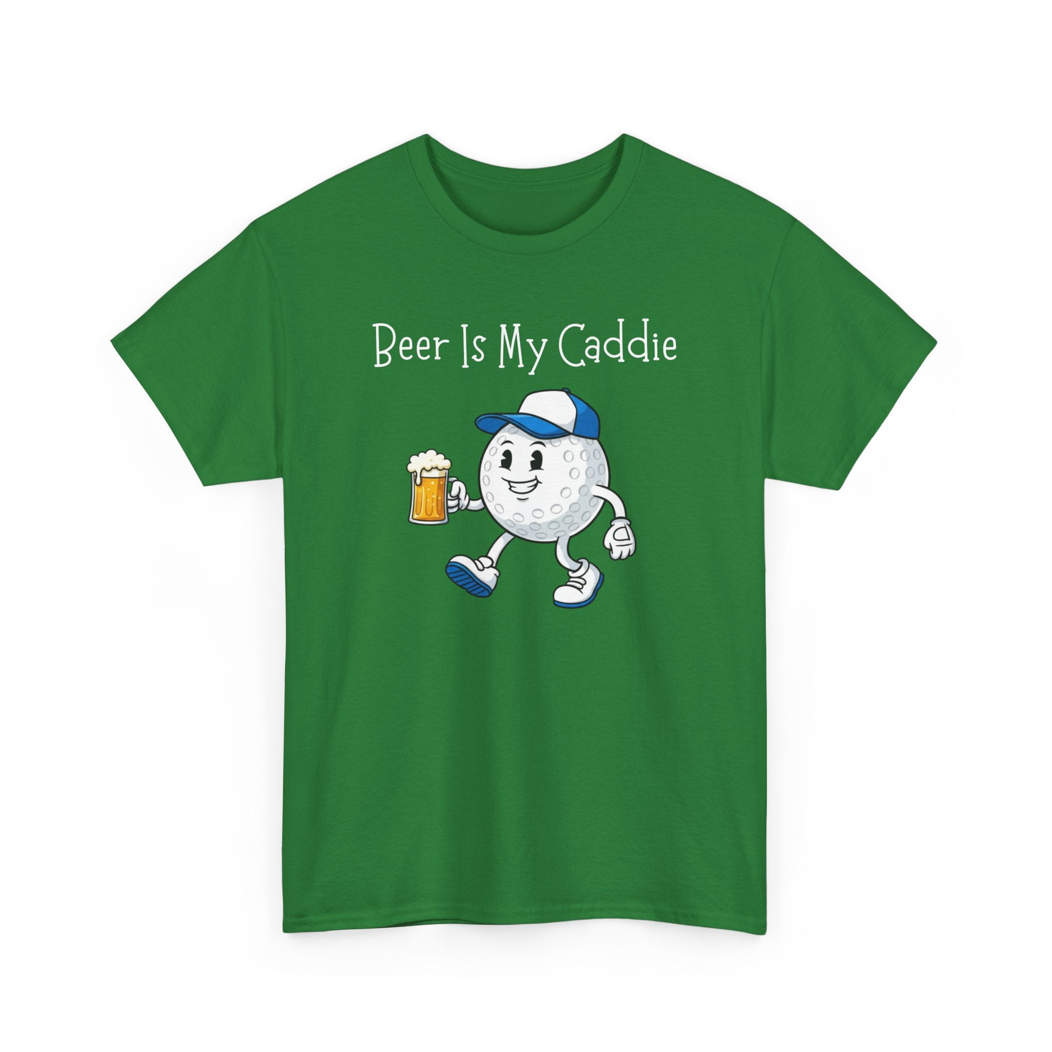 Golf Ball Cartoon Tee — "Beer Is My Caddie" Funny Golf Shirt