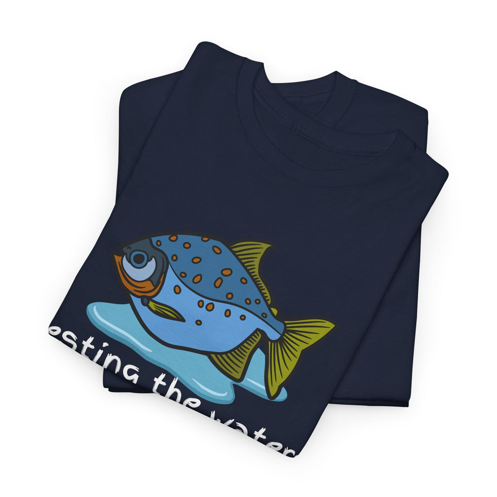 Fishing T‑Shirt — 'Testing the Waters' Blue Fish Tee