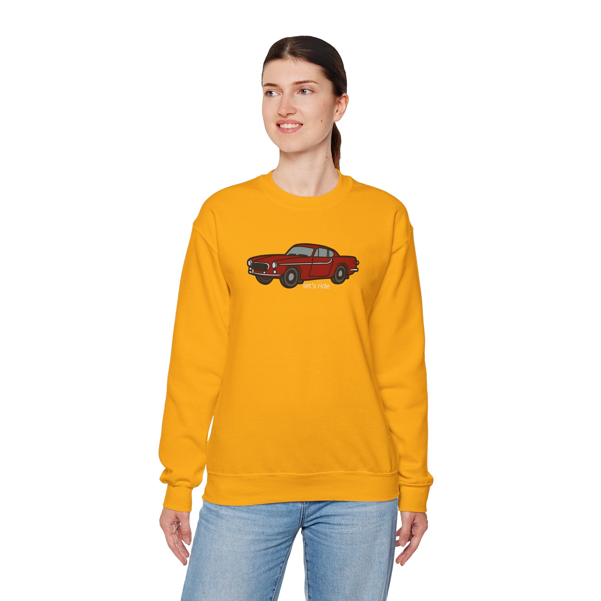 Classic Red Muscle Car Sweatshirt — “let’s ride” Crewneck