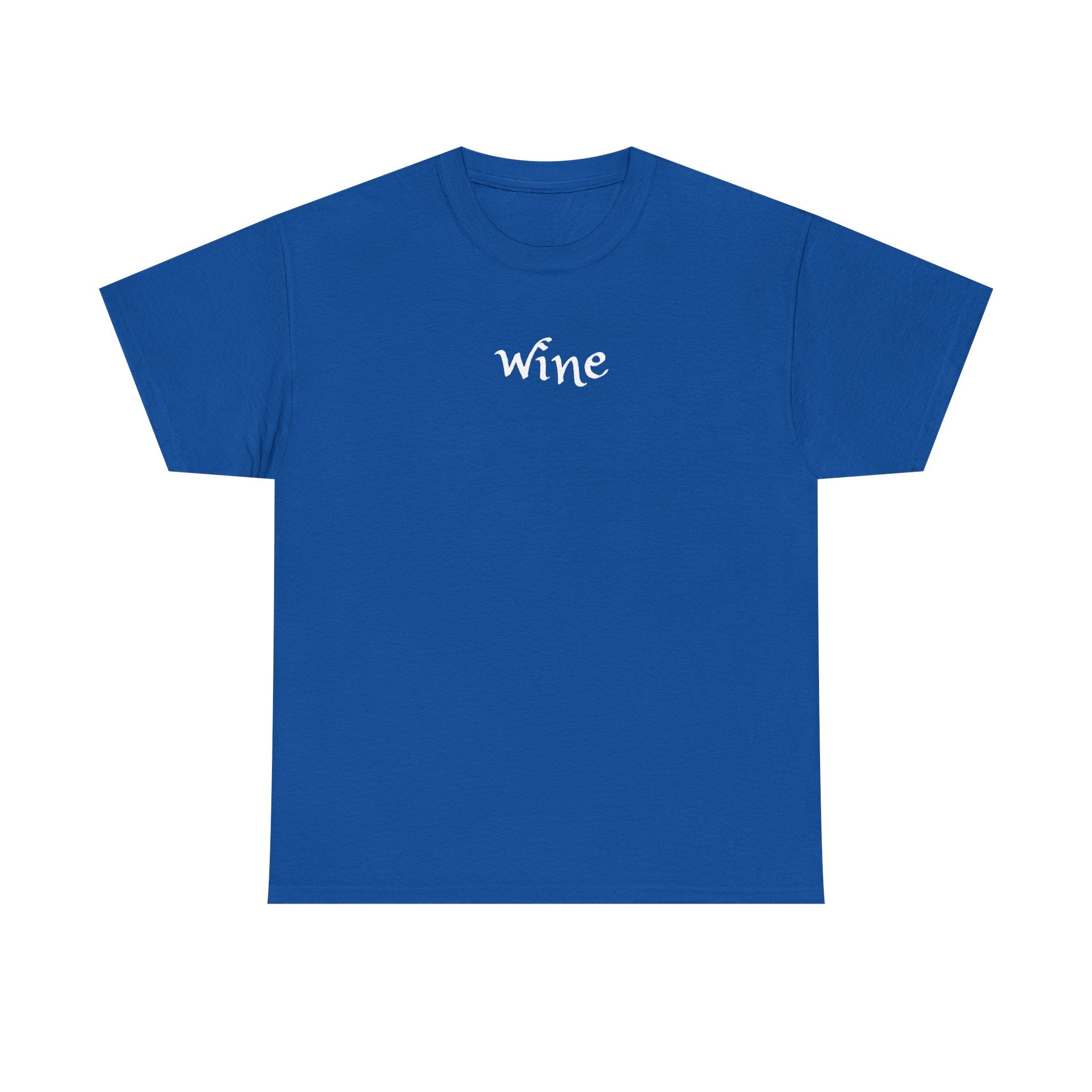 Wine Graphic Tee — Minimalist Small Chest 'wine' Text T‑Shirt