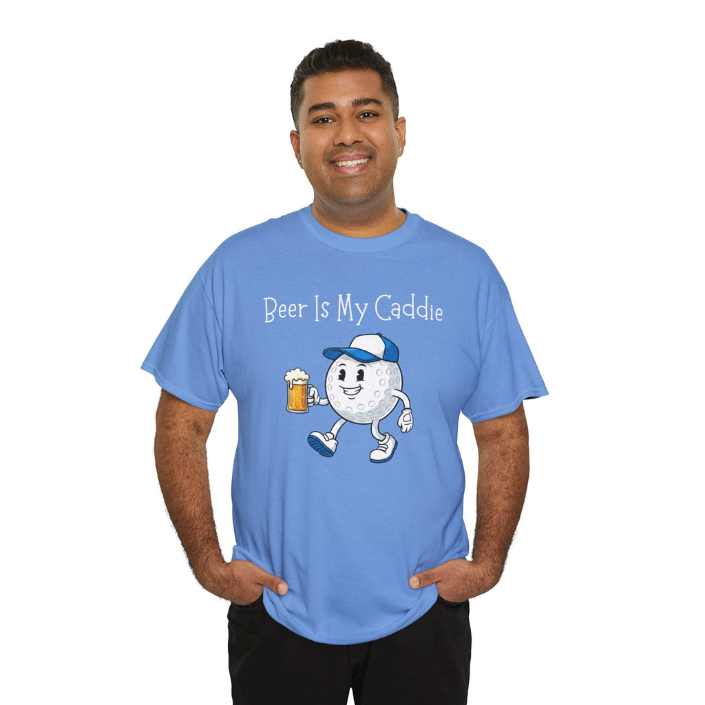 Golf Ball Cartoon Tee — "Beer Is My Caddie" Funny Golf Shirt