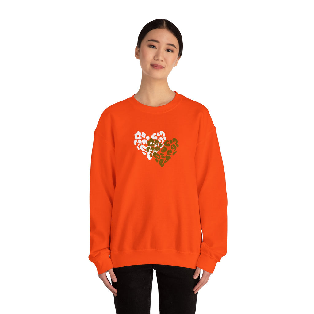 Leopard Heart Crewneck Sweatshirt – Split Gold & White Animal Print Heart