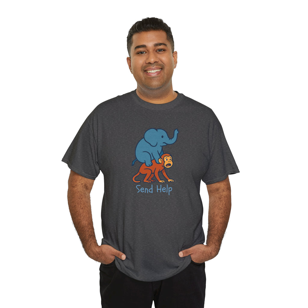 Funny Elephant Riding Monkey T-Shirt — "Send Help" Graphic Tee