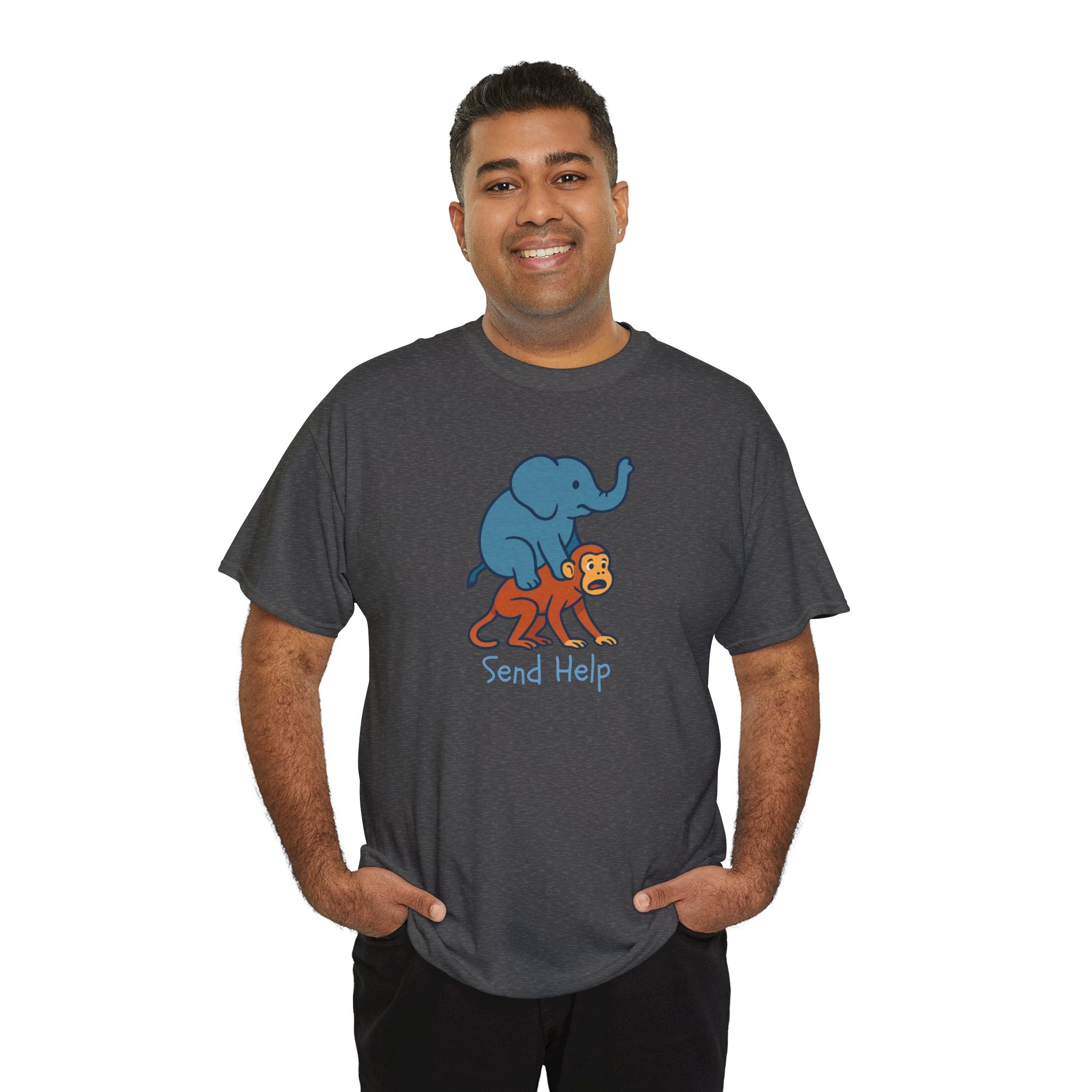 Funny Elephant Riding Monkey T-Shirt — "Send Help" Graphic Tee