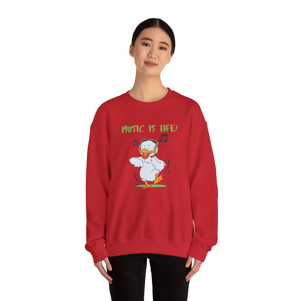 Music Is Life Duck Crewneck Sweatshirt – Cute DJ Duck Graphic Pullover
