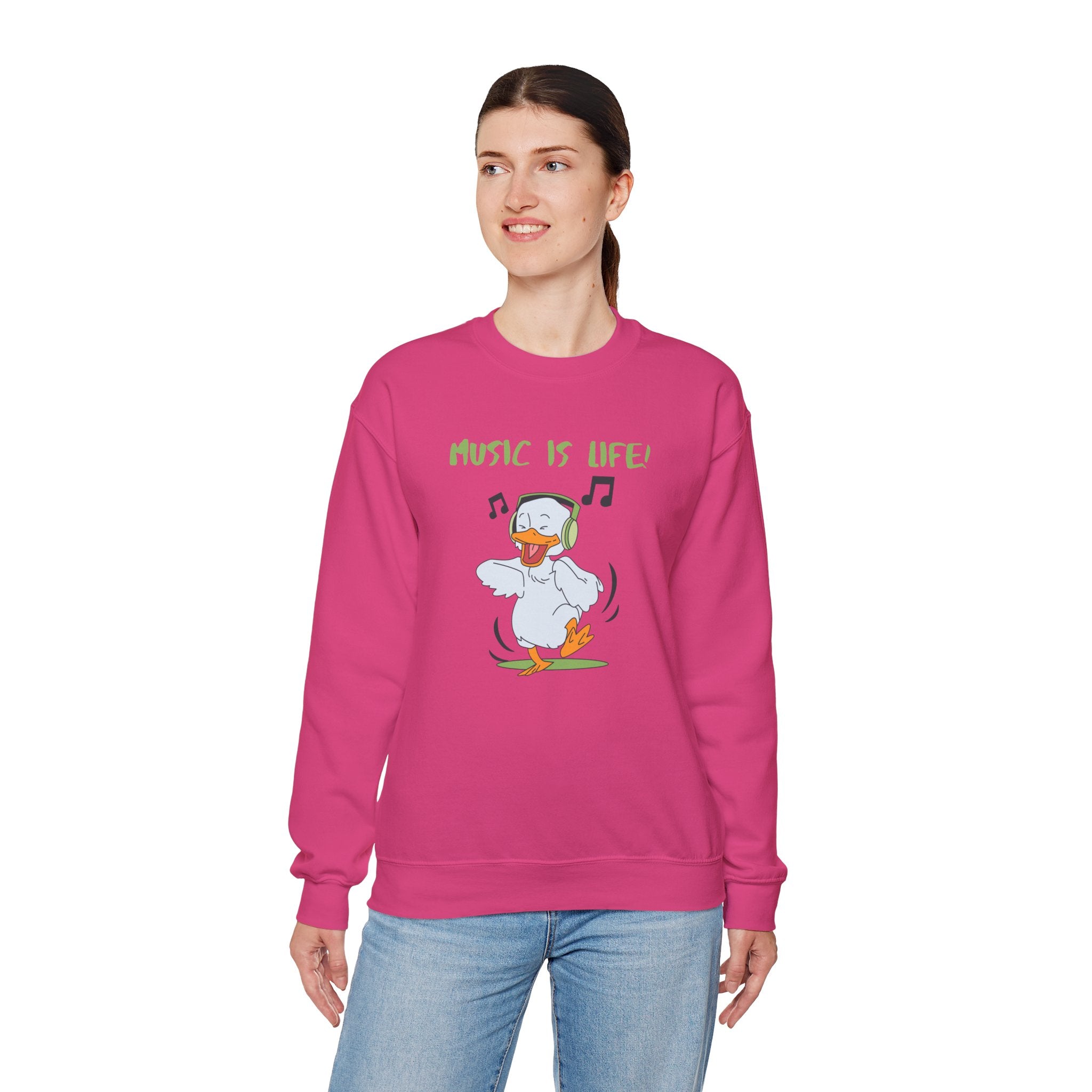 Music Is Life Duck Crewneck Sweatshirt – Cute DJ Duck Graphic Pullover