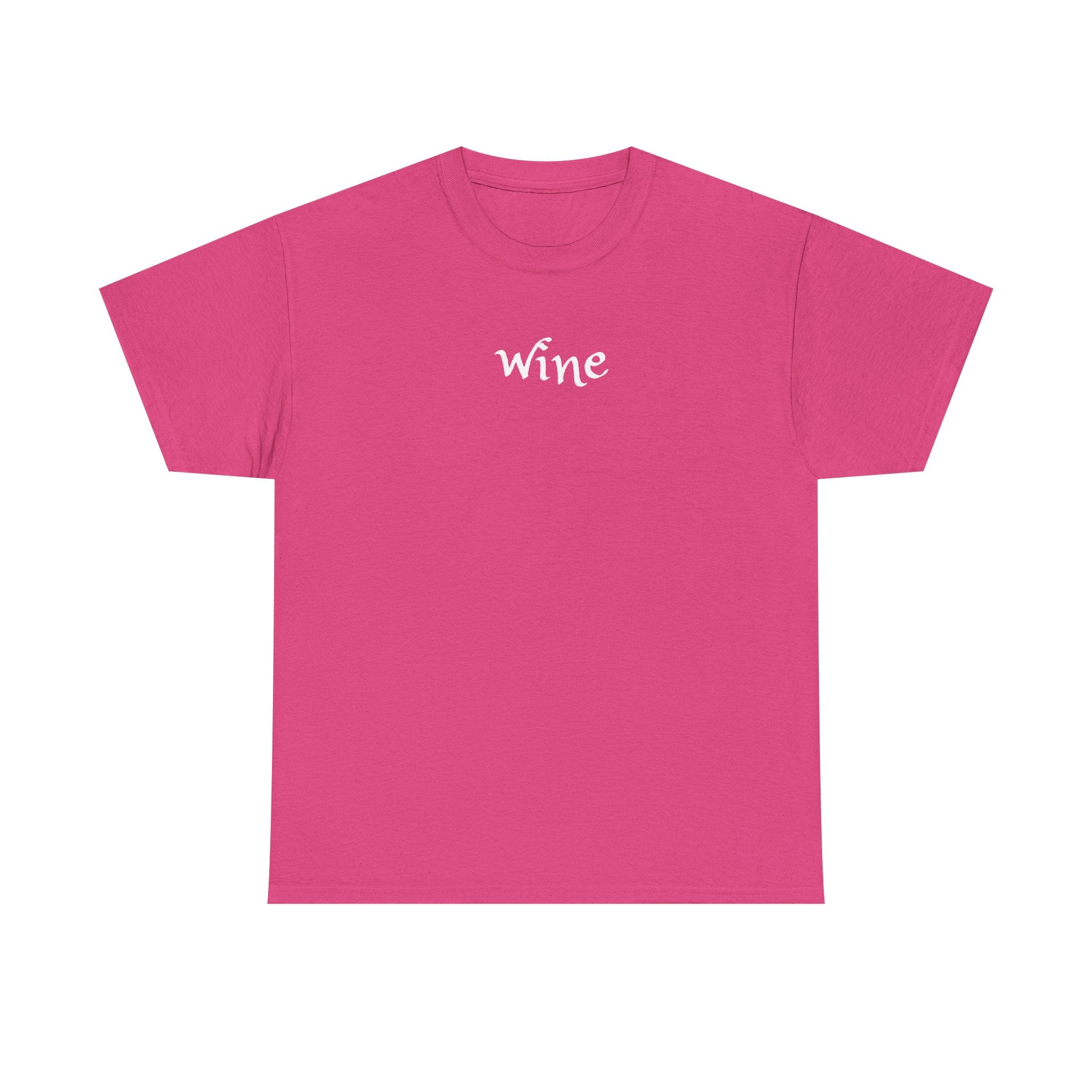Wine Graphic Tee — Minimalist Small Chest 'wine' Text T‑Shirt