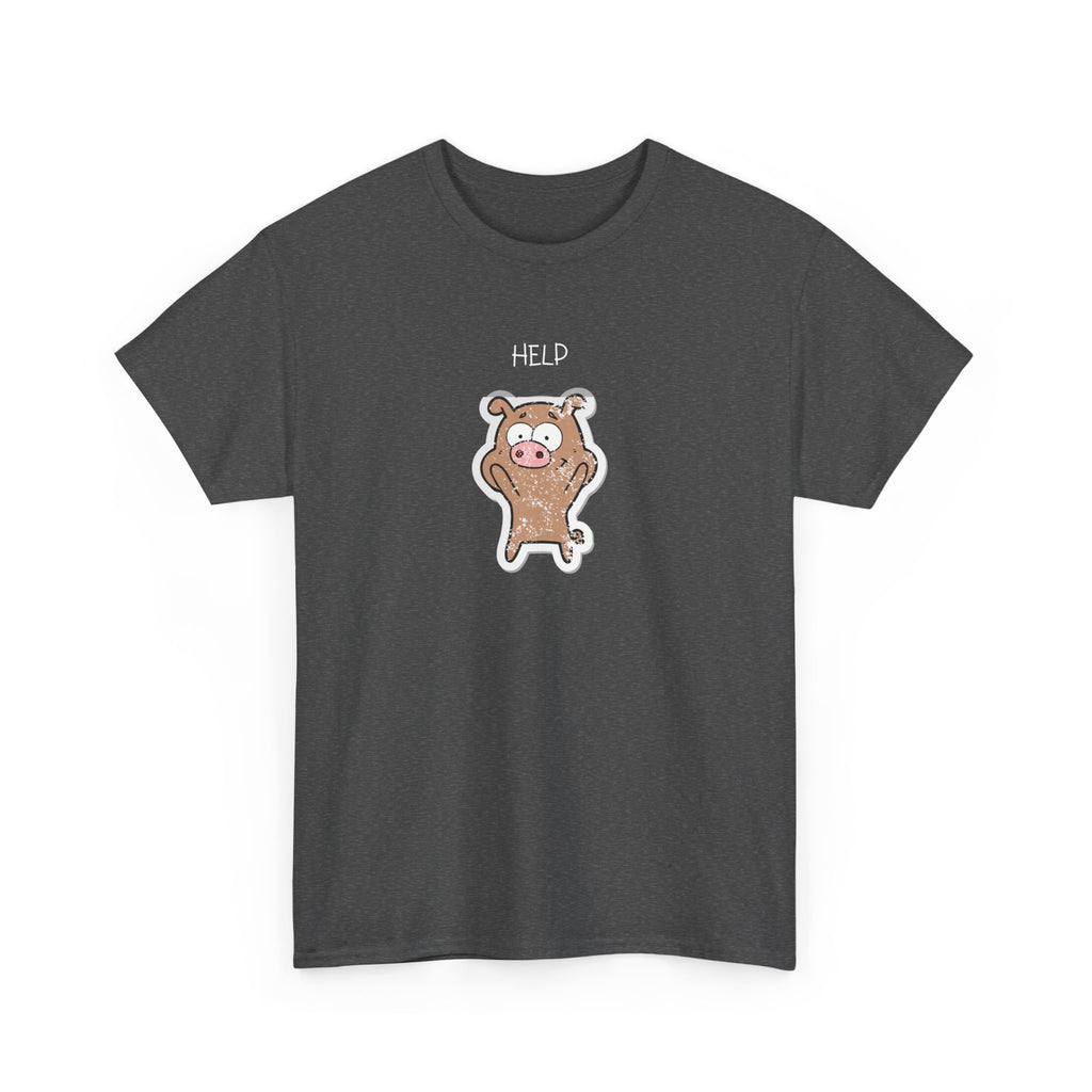 Help Pig Graphic Tee — Cute Distressed Pig Cartoon T-Shirt