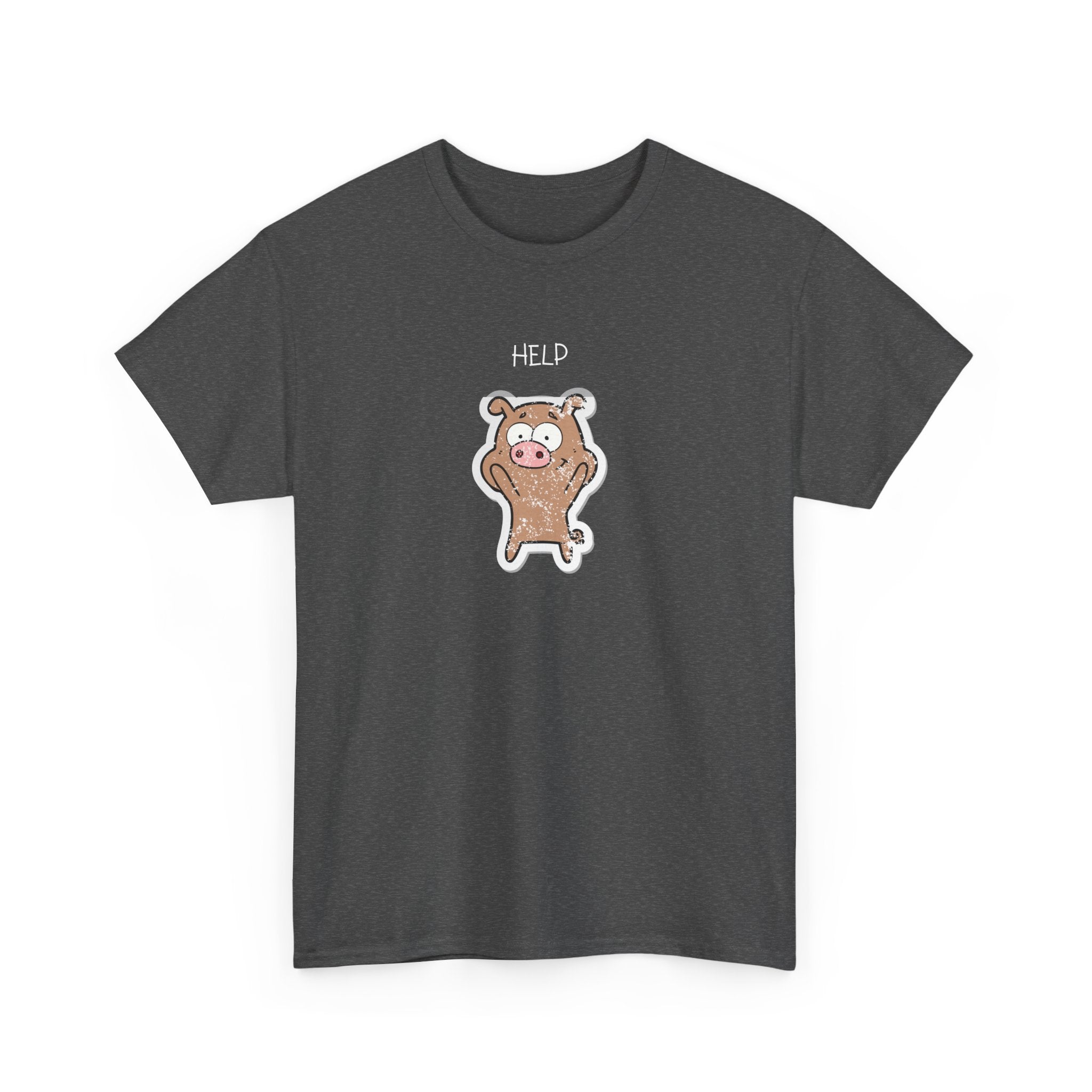 Help Pig Graphic Tee — Cute Distressed Pig Cartoon T-Shirt