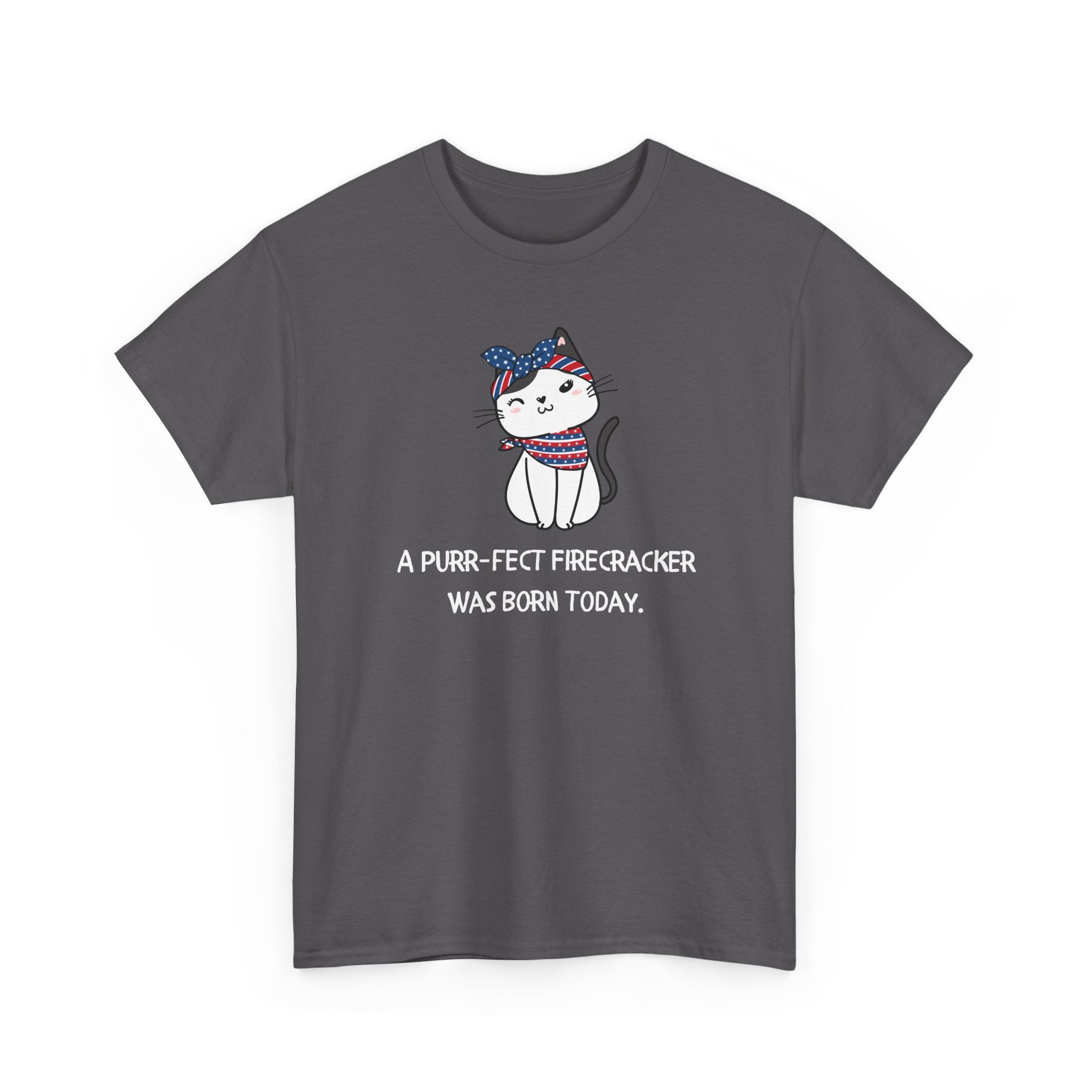 Cat Birthday Tee — "A Purr-fect Firecracker Was Born Today"