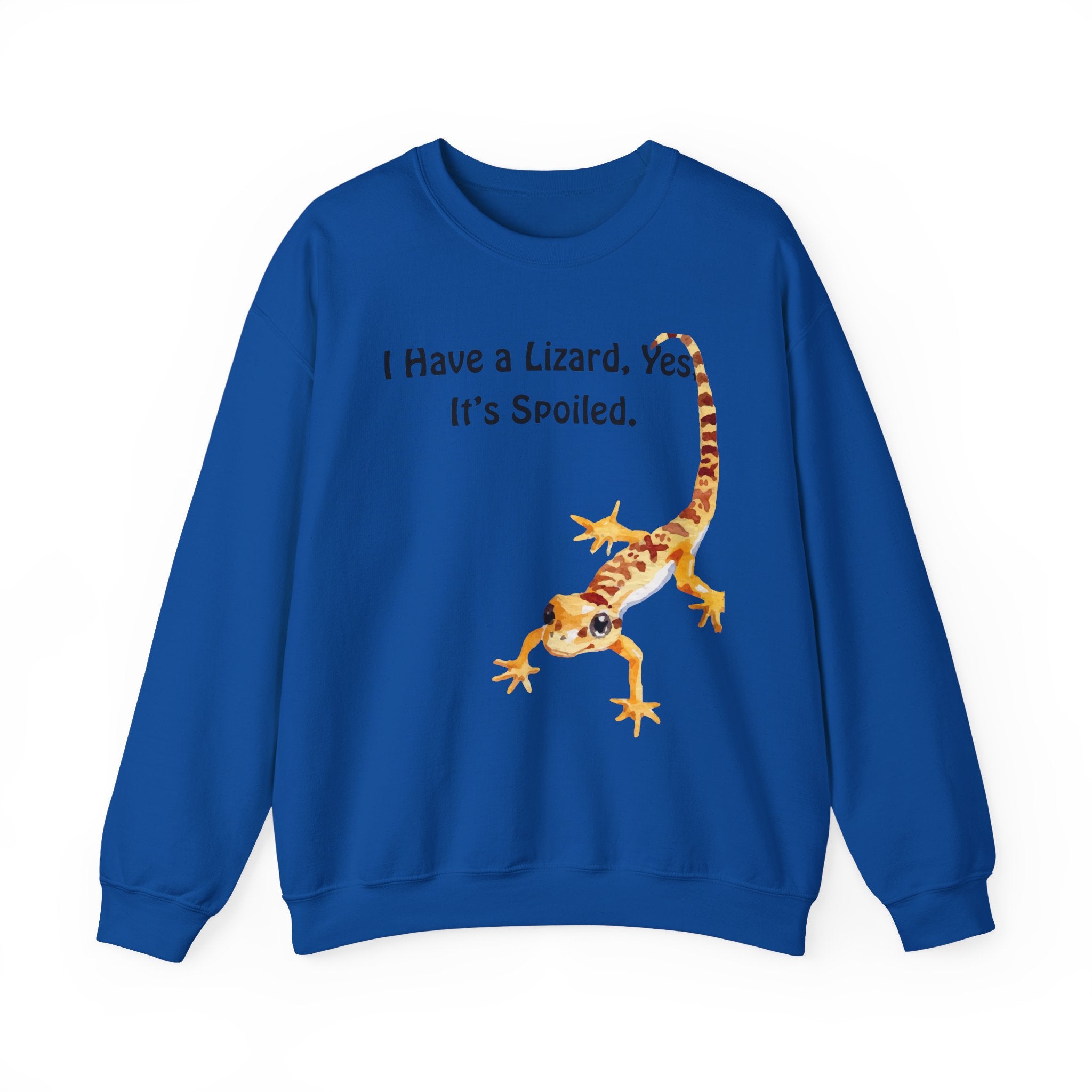 Leopard Gecko Crewneck Sweatshirt - "I Have a Lizard. Yes. It's Spoiled." Cute Pet Reptile Sweatshirt