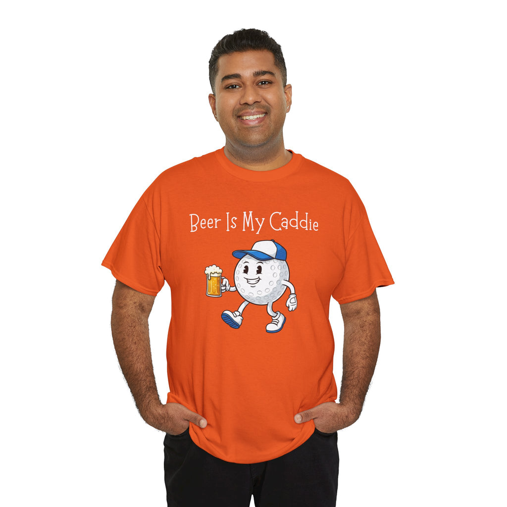 Golf Ball Cartoon Tee — "Beer Is My Caddie" Funny Golf Shirt