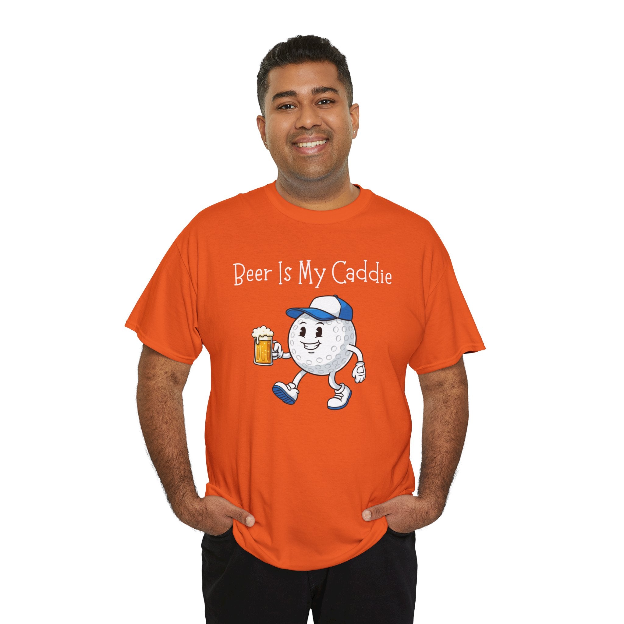 Golf Ball Cartoon Tee — "Beer Is My Caddie" Funny Golf Shirt