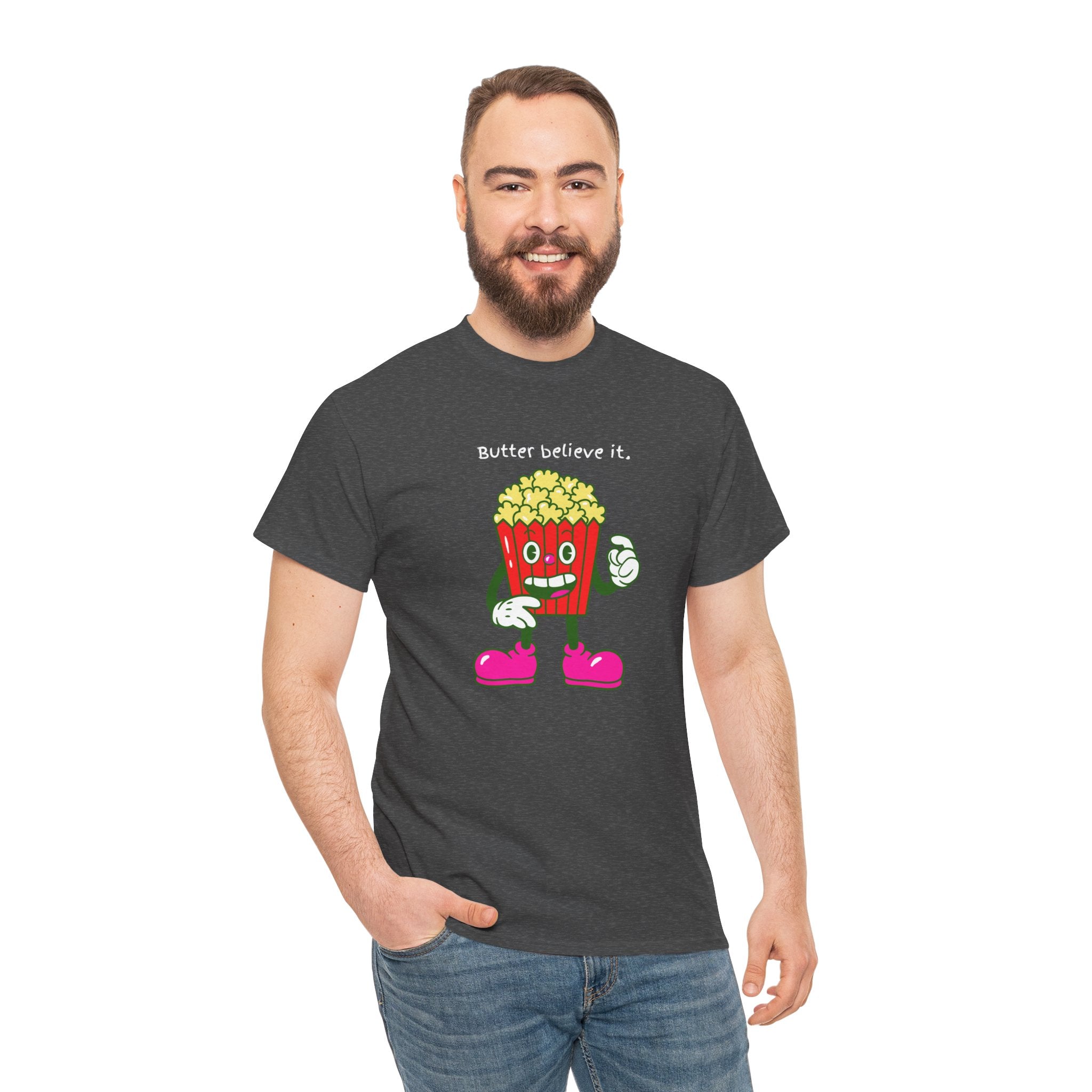 Butter Believe It Popcorn Tee — Cute Retro Snack Cartoon T-Shirt
