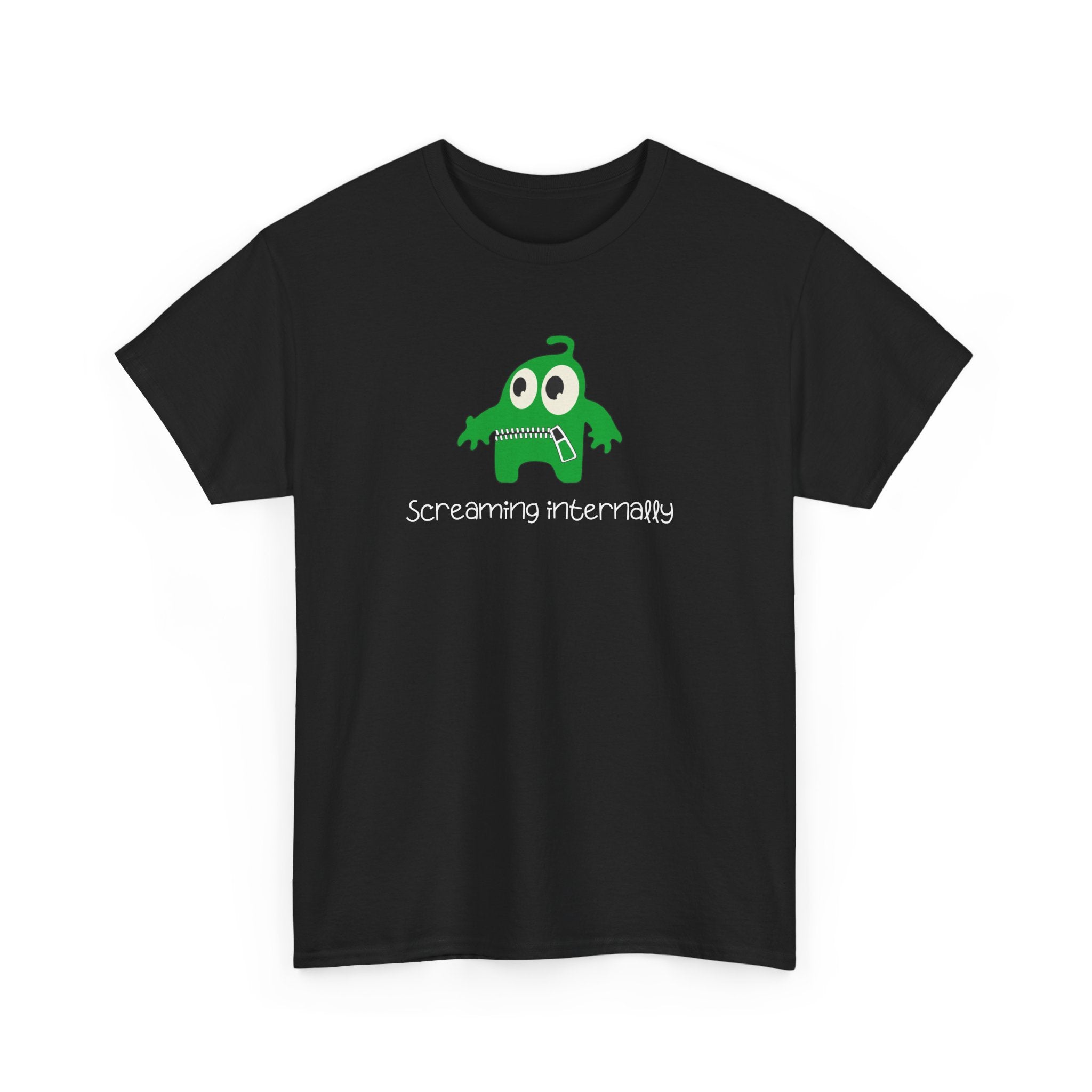 Screaming Internally Tee — Cute Green Monster Graphic Shirt