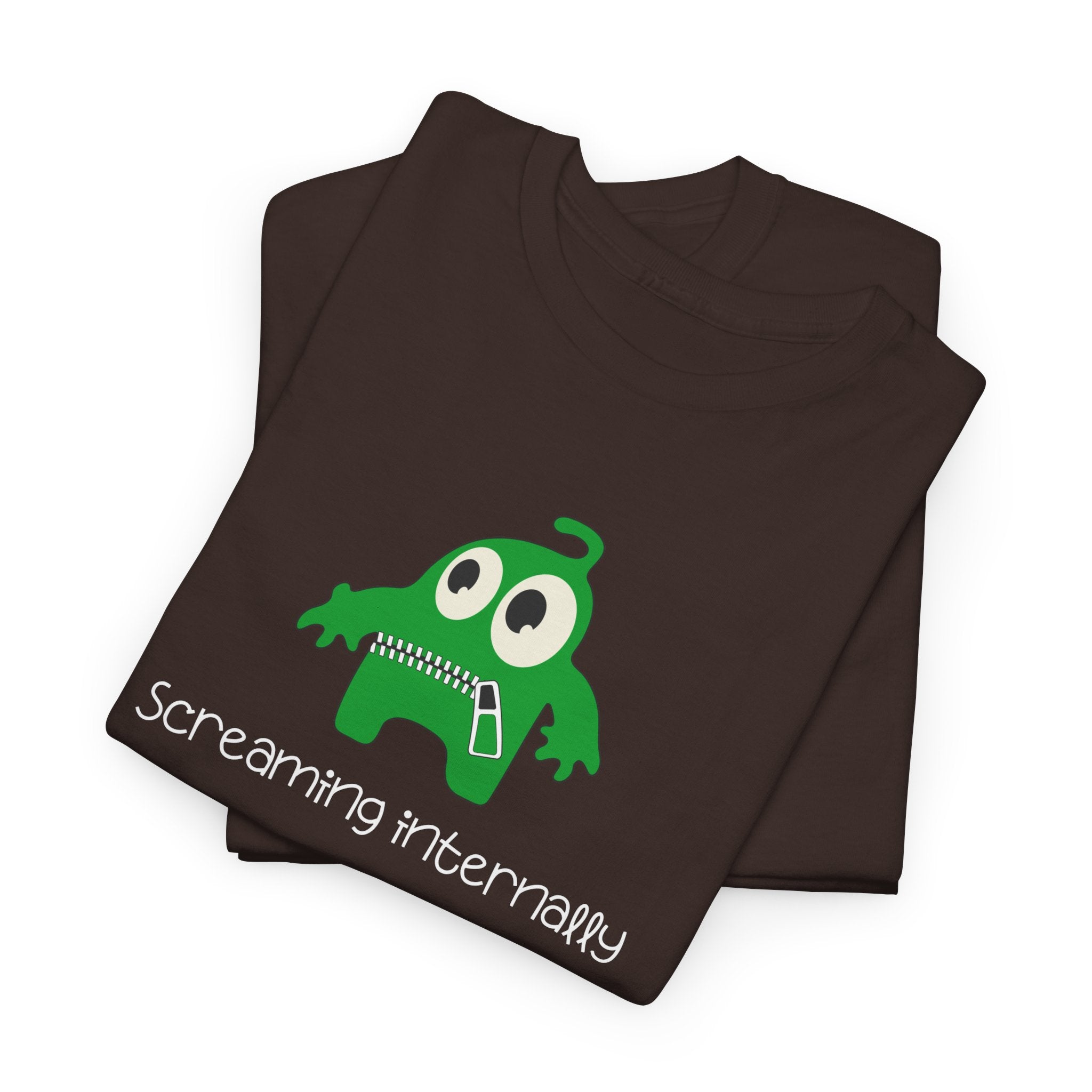 Screaming Internally Tee — Cute Green Monster Graphic Shirt