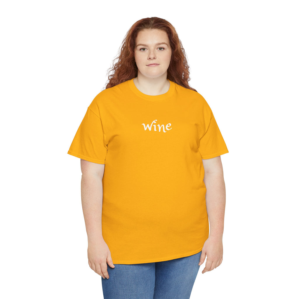 Wine Graphic Tee — Minimalist Small Chest 'wine' Text T‑Shirt