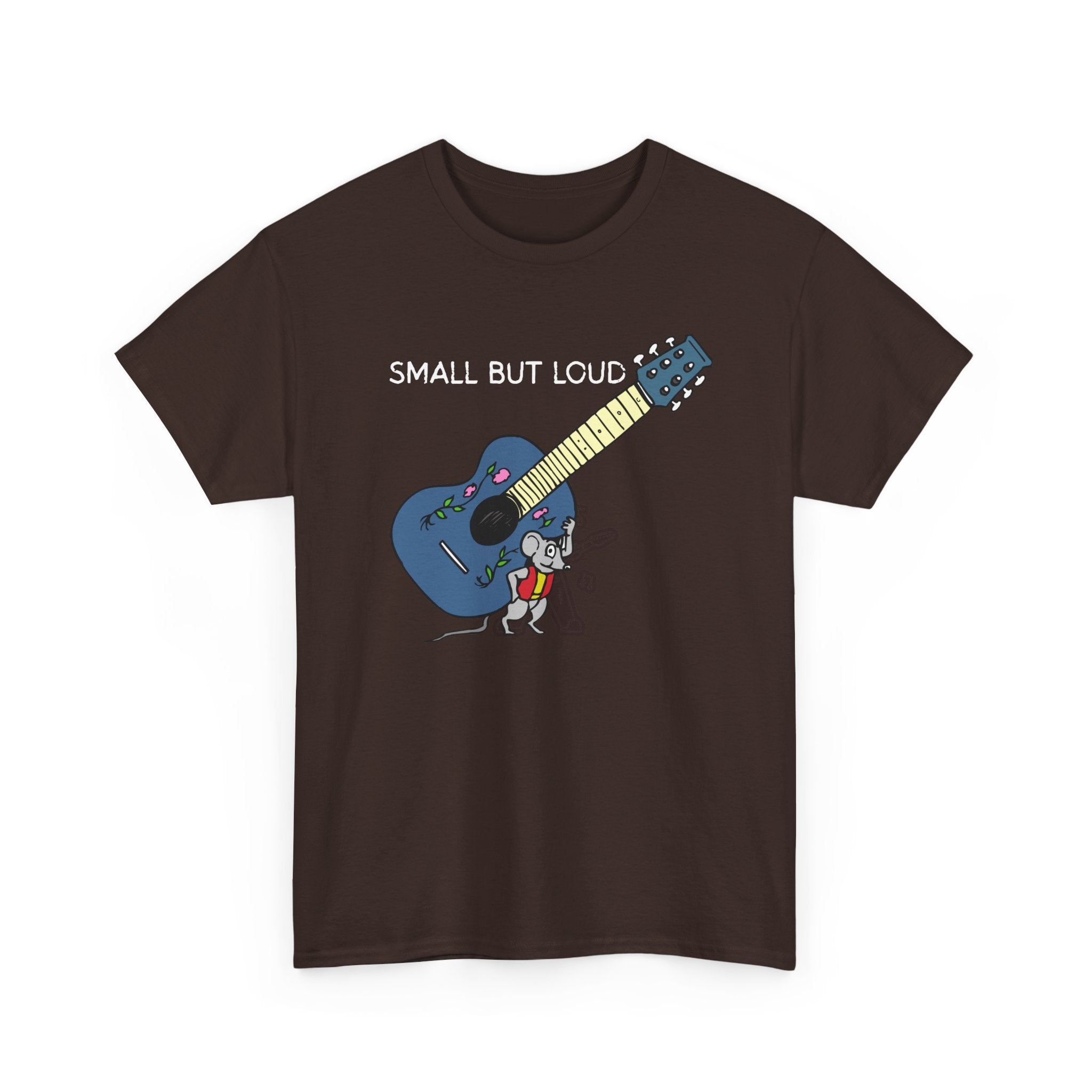 T-Shirt — "Small But Loud" Cute Mouse with Guitar Graphic