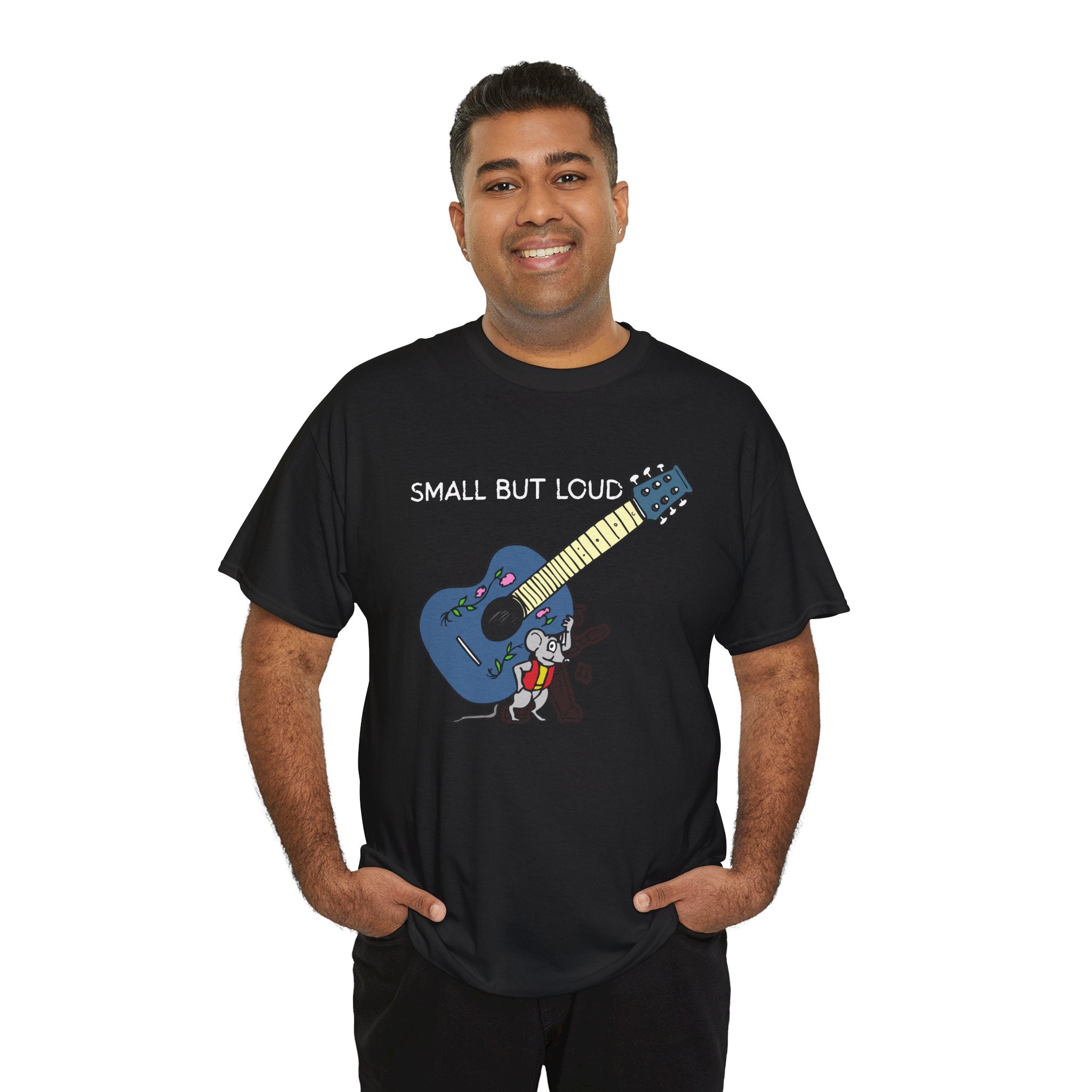 T-Shirt — "Small But Loud" Cute Mouse with Guitar Graphic