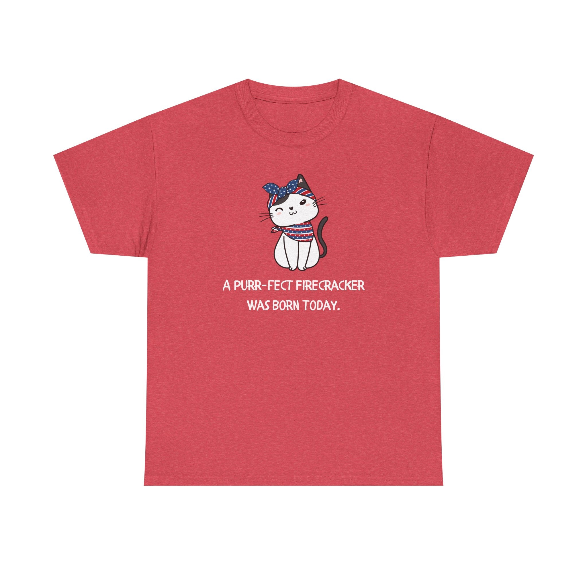 Cat Birthday Tee — "A Purr-fect Firecracker Was Born Today"