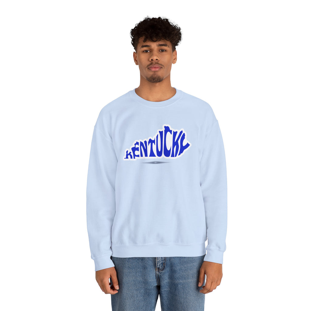 Kentucky State Outline Crewneck Sweatshirt — Blue 'Kentucky' Typography