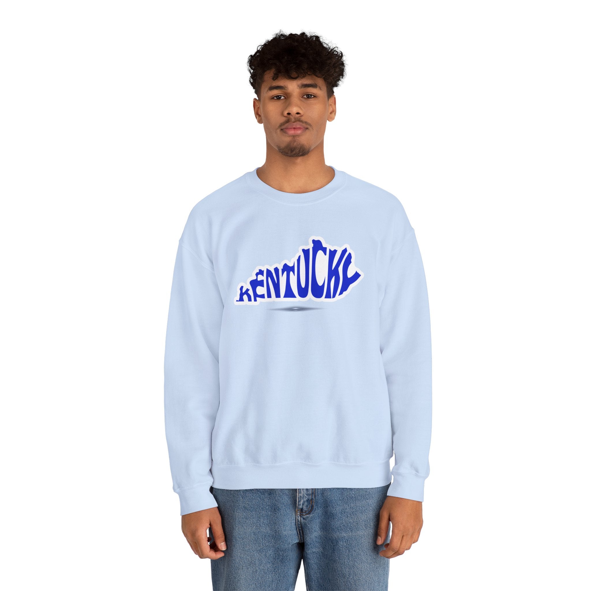 Kentucky State Outline Crewneck Sweatshirt — Blue 'Kentucky' Typography