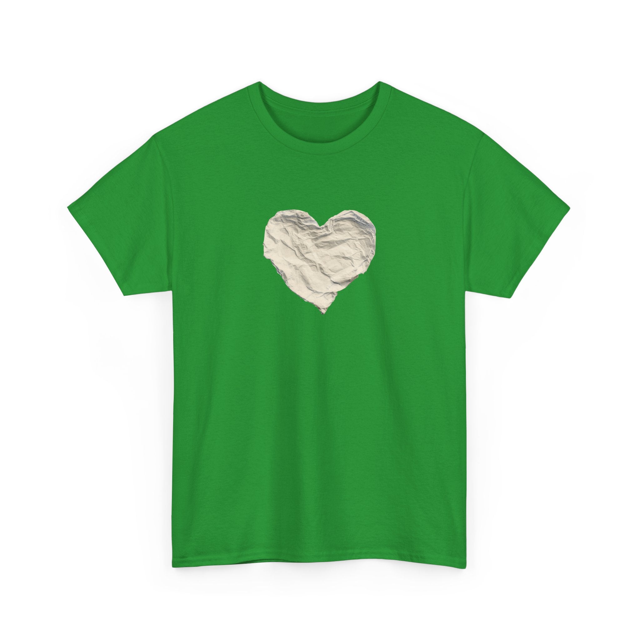 Crinkled Paper Heart Tee - Minimalist White Cotton Shirt
