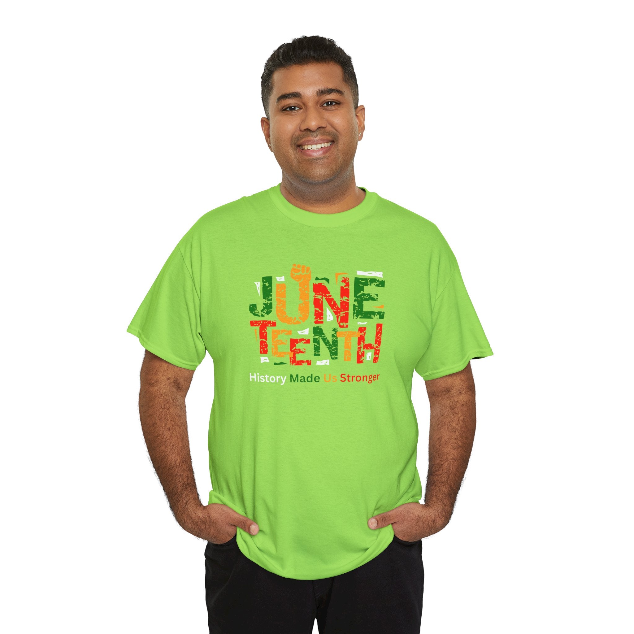 Juneteenth Celebration T-Shirt — "Made Us Stronger" Floral Block Letter Tee