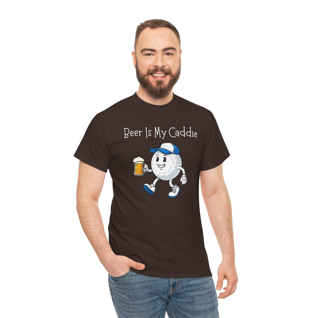 Golf Ball Cartoon Tee — "Beer Is My Caddie" Funny Golf Shirt