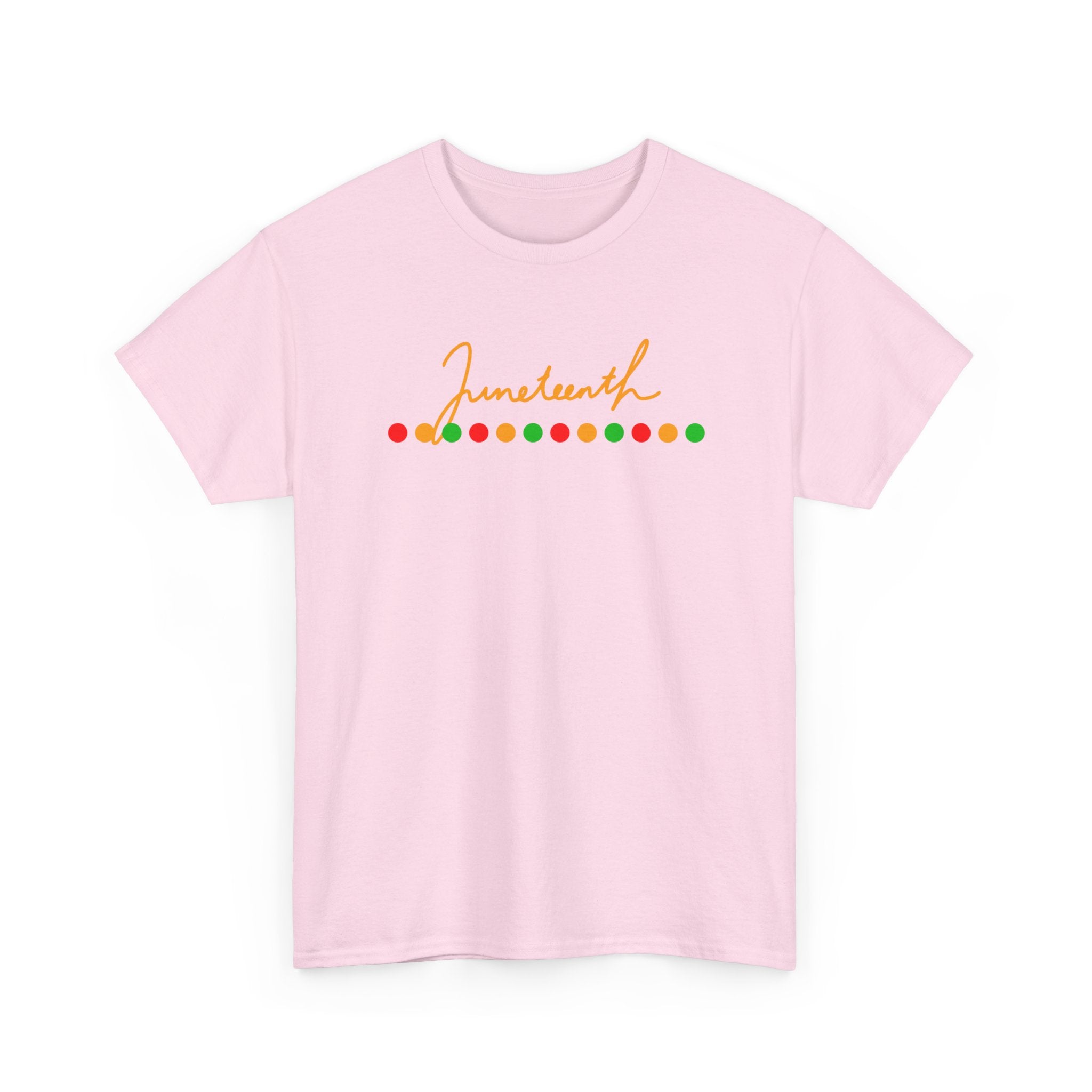 Juneteenth Script Tee — Juneteenth Celebration T-Shirt with Red, Green & Gold Dot Accent