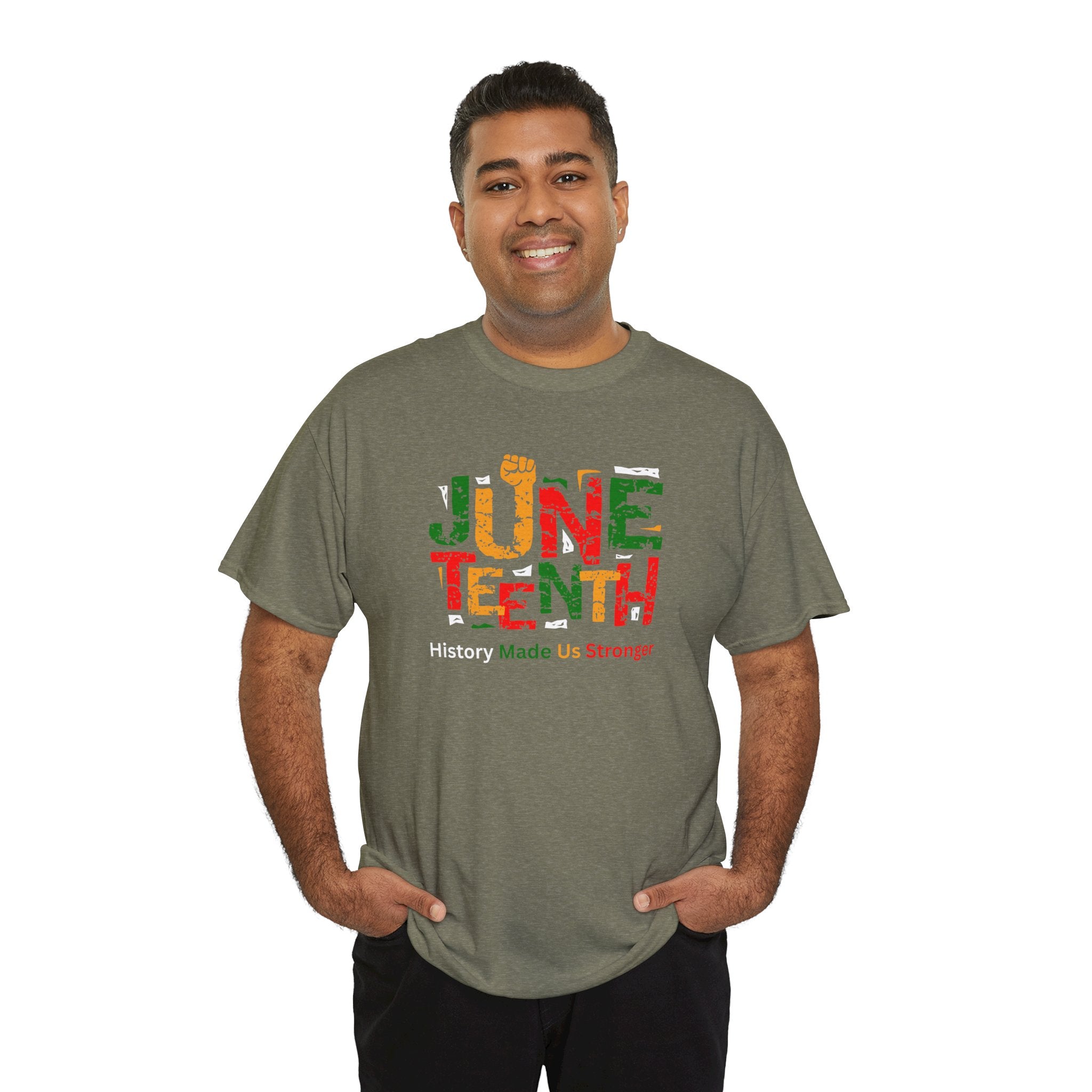 Juneteenth Celebration T-Shirt — "Made Us Stronger" Floral Block Letter Tee