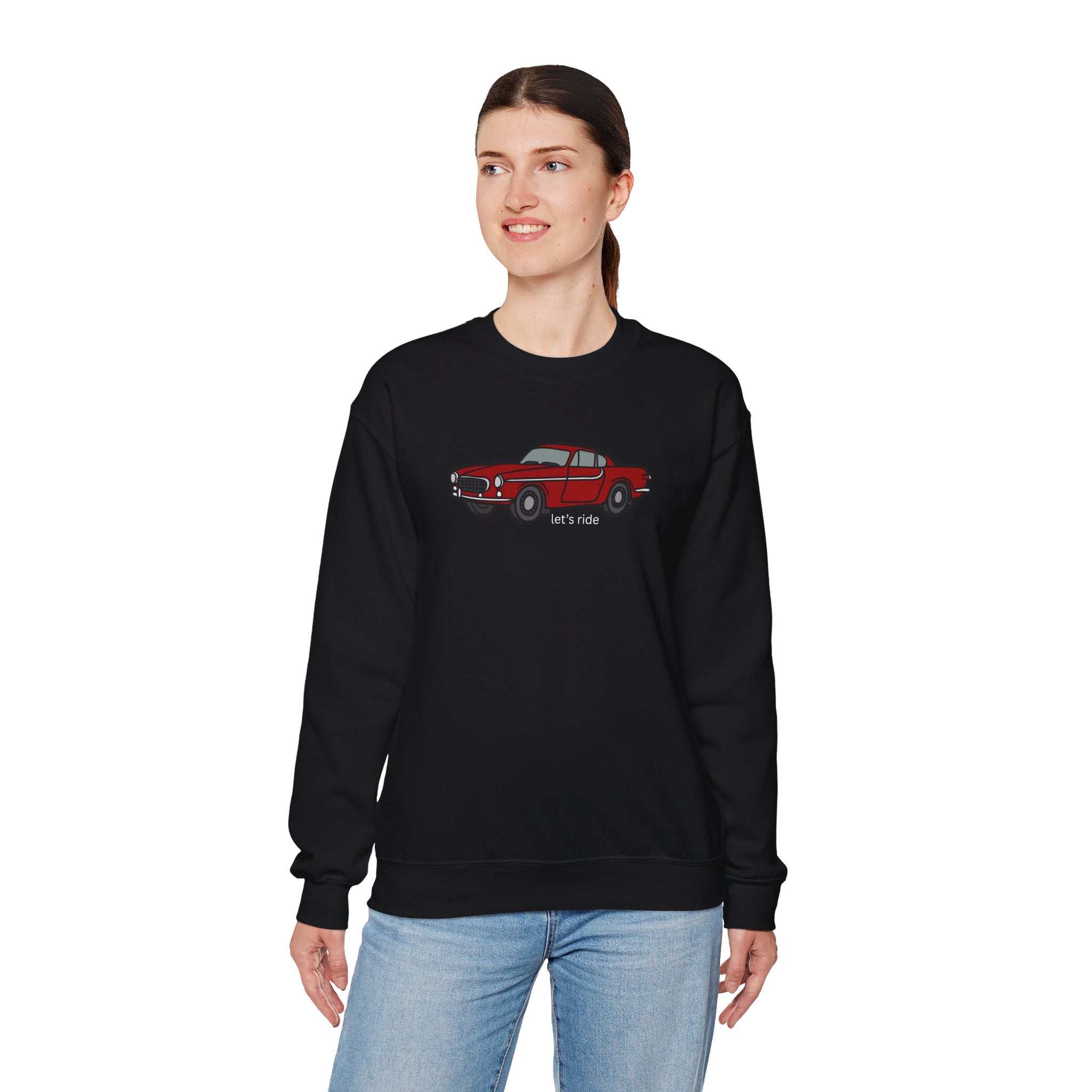 Classic Red Muscle Car Sweatshirt — “let’s ride” Crewneck
