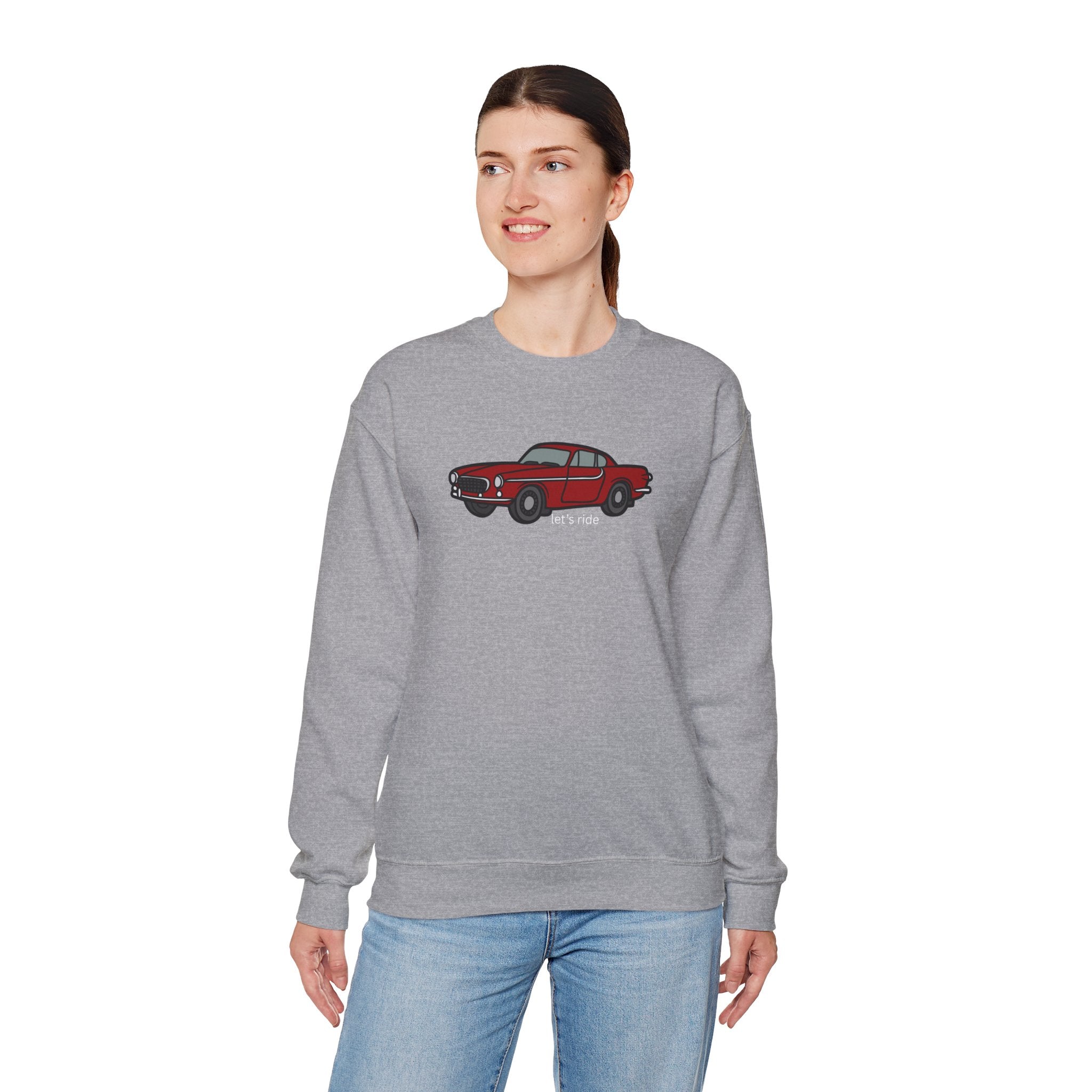 Classic Red Muscle Car Sweatshirt — “let’s ride” Crewneck