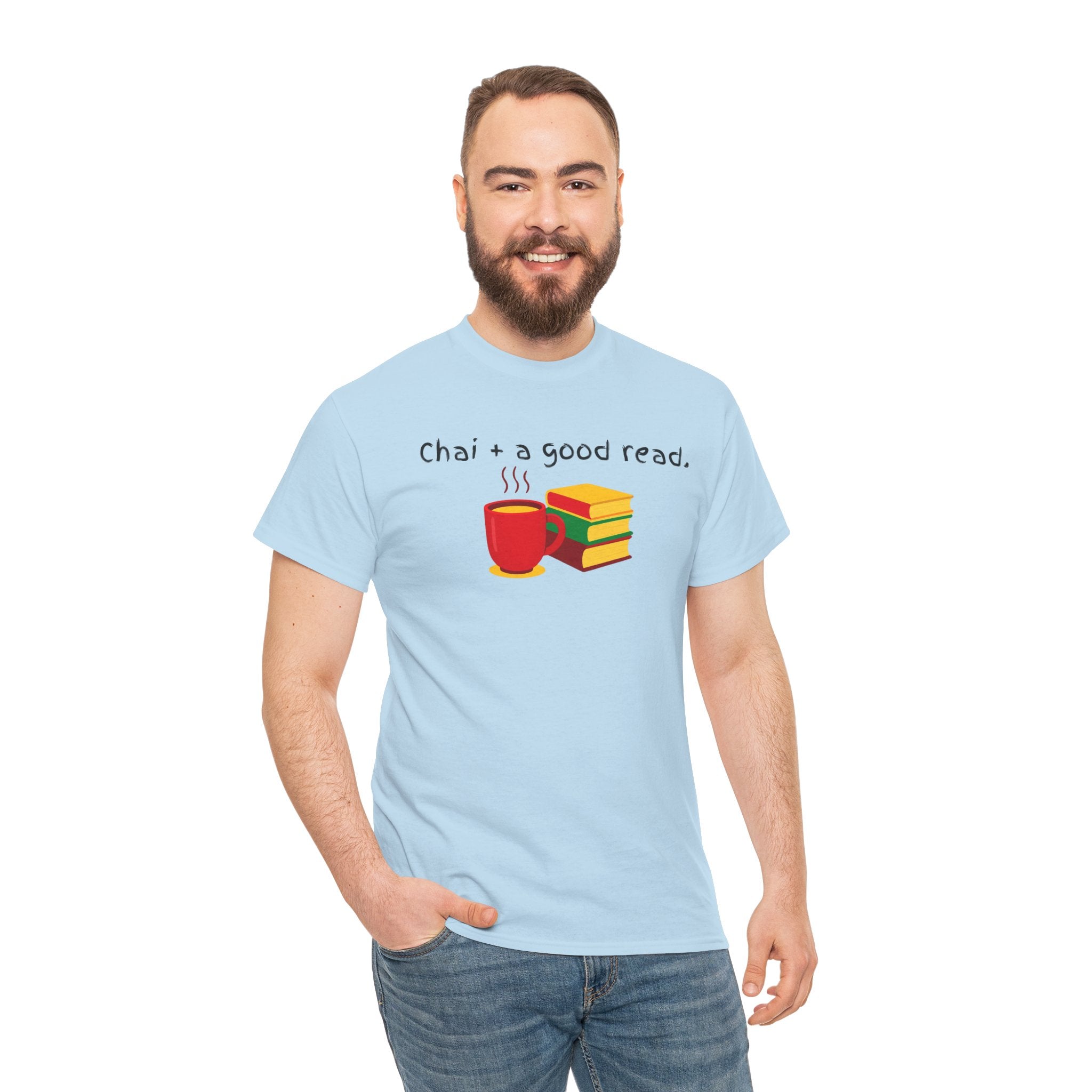 Chai + A Good Read T-Shirt — Tea & Books Graphic Tee for Book Lovers