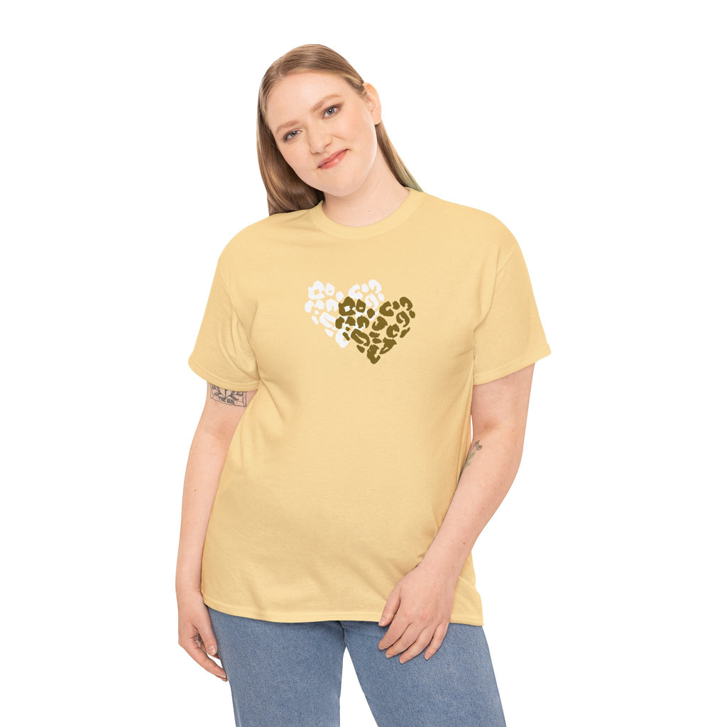 Leopard Heart Graphic Tee — Two-Tone Animal Print Heart T-Shirt