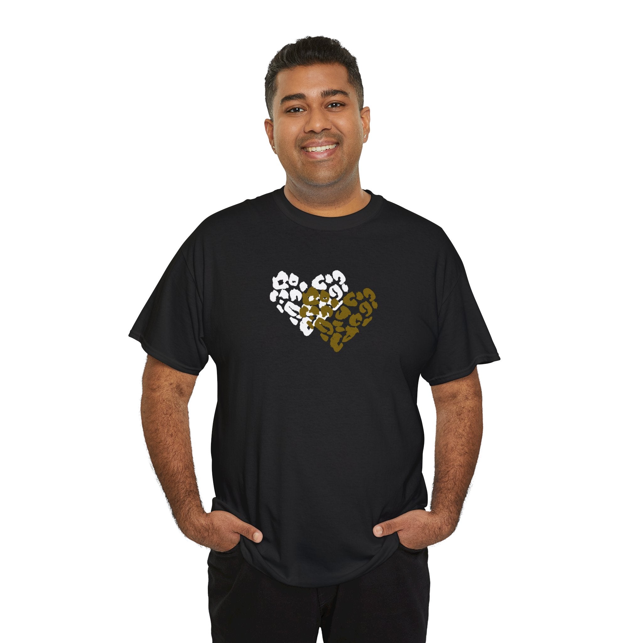 Leopard Heart Graphic Tee — Two-Tone Animal Print Heart T-Shirt