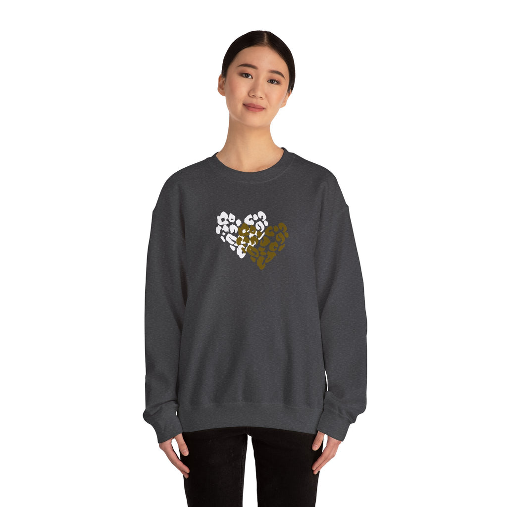 Leopard Heart Crewneck Sweatshirt – Split Gold & White Animal Print Heart