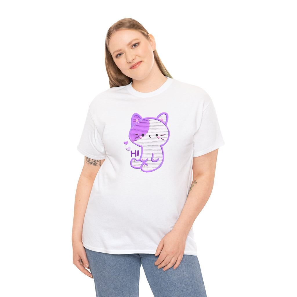 Cute Purple Cat “Hi” T-Shirt — Kawaii Kitten Graphic Tee