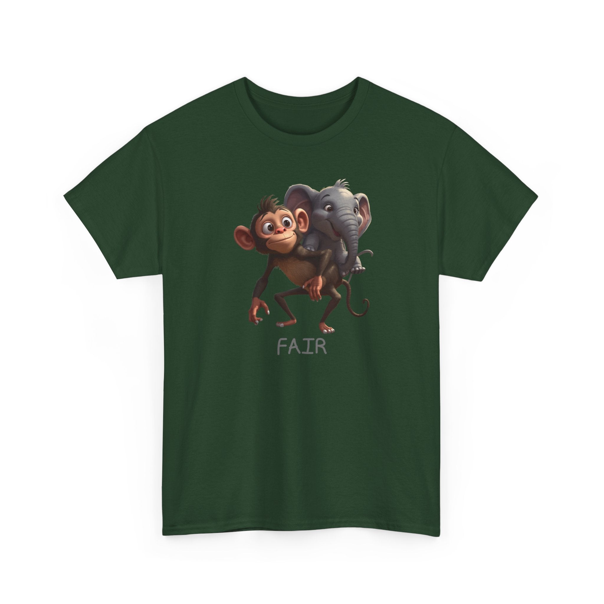 Monkey and Elephant 'Fair' Graphic Tee — Cute Animal Friendship T-Shirt
