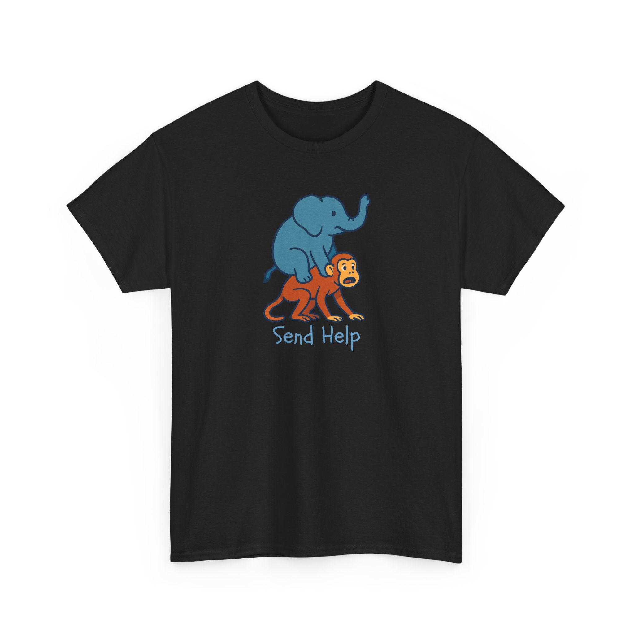 Funny Elephant Riding Monkey T-Shirt — "Send Help" Graphic Tee