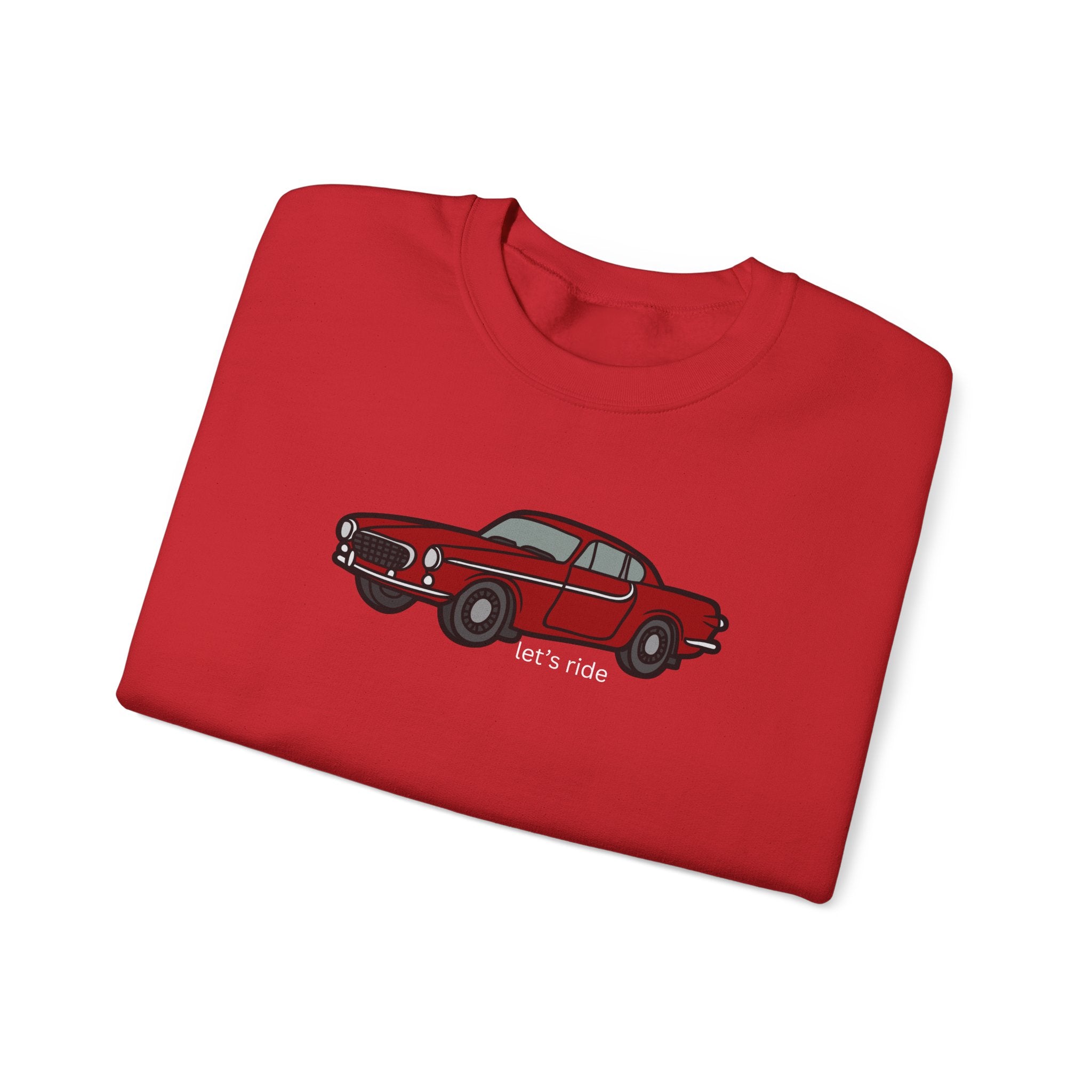 Classic Red Muscle Car Sweatshirt — “let’s ride” Crewneck