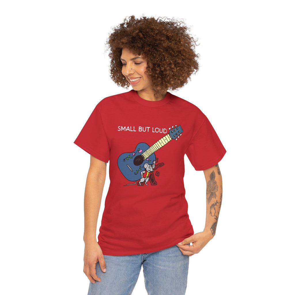 T-Shirt — "Small But Loud" Cute Mouse with Guitar Graphic